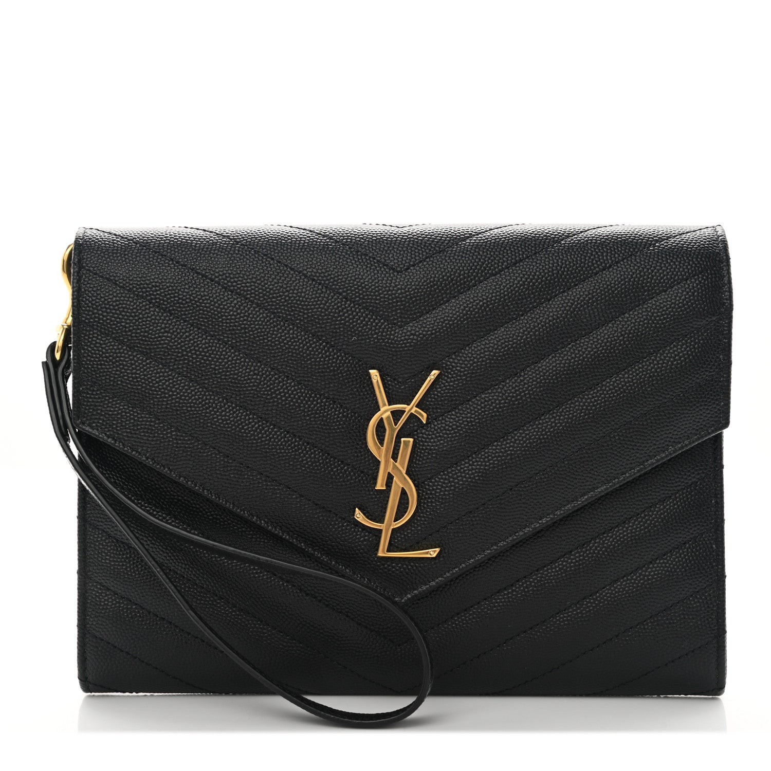 Saint Laurent Grain De Poudre Matelasse Chevron Monogram Envelope Clutch Black 1 of 7