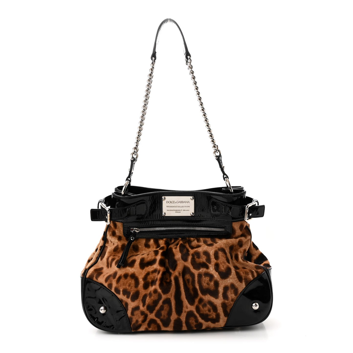 Calf Hair Leopard Print Patent Miss Silky Satchel Naturale