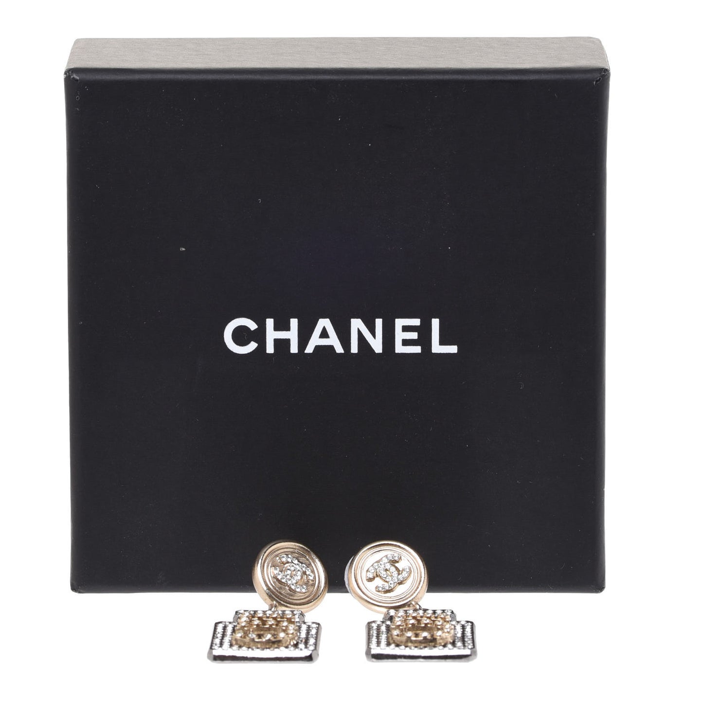 Crystal CC No 5 Perfume Bottle Drop Earrings Gold Silver