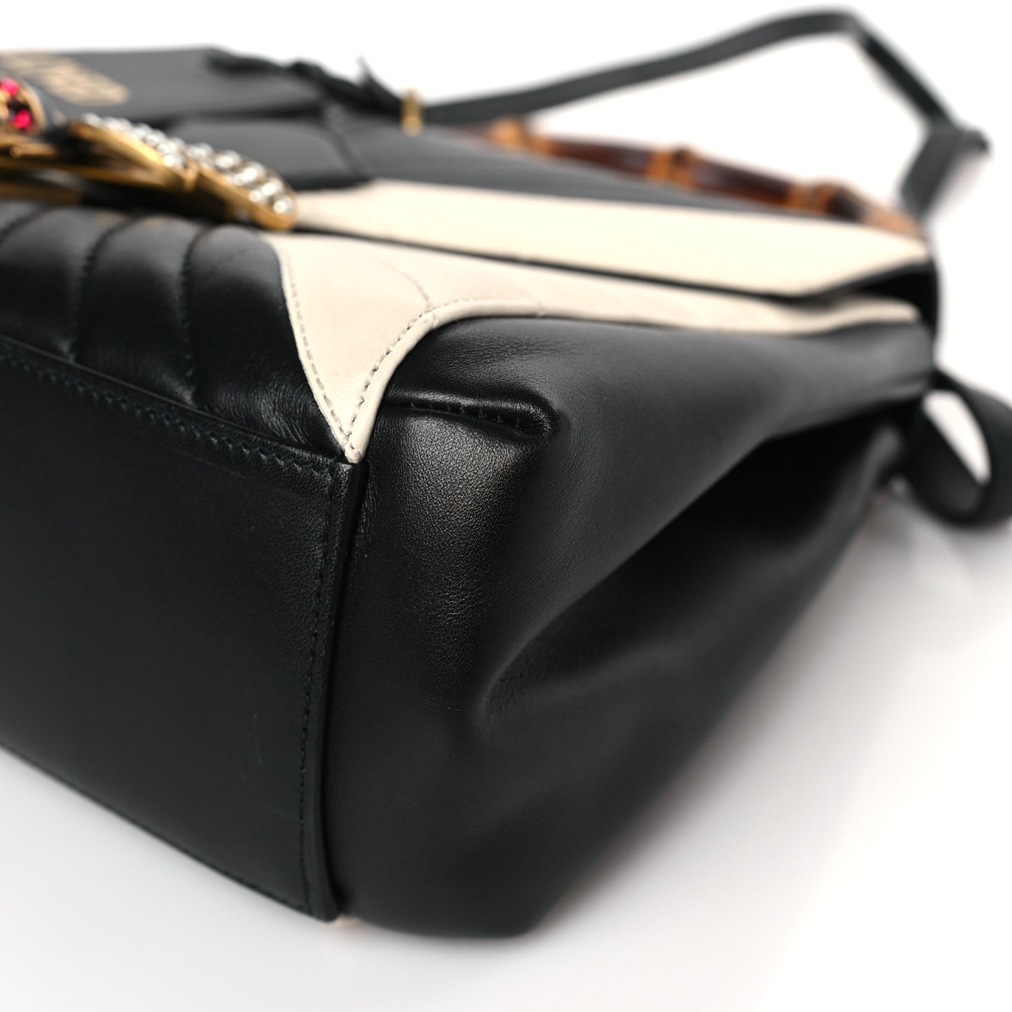 Calfskin Bamboo Trapuntata Queen Margaret Top Handle Bag Mystic White Black