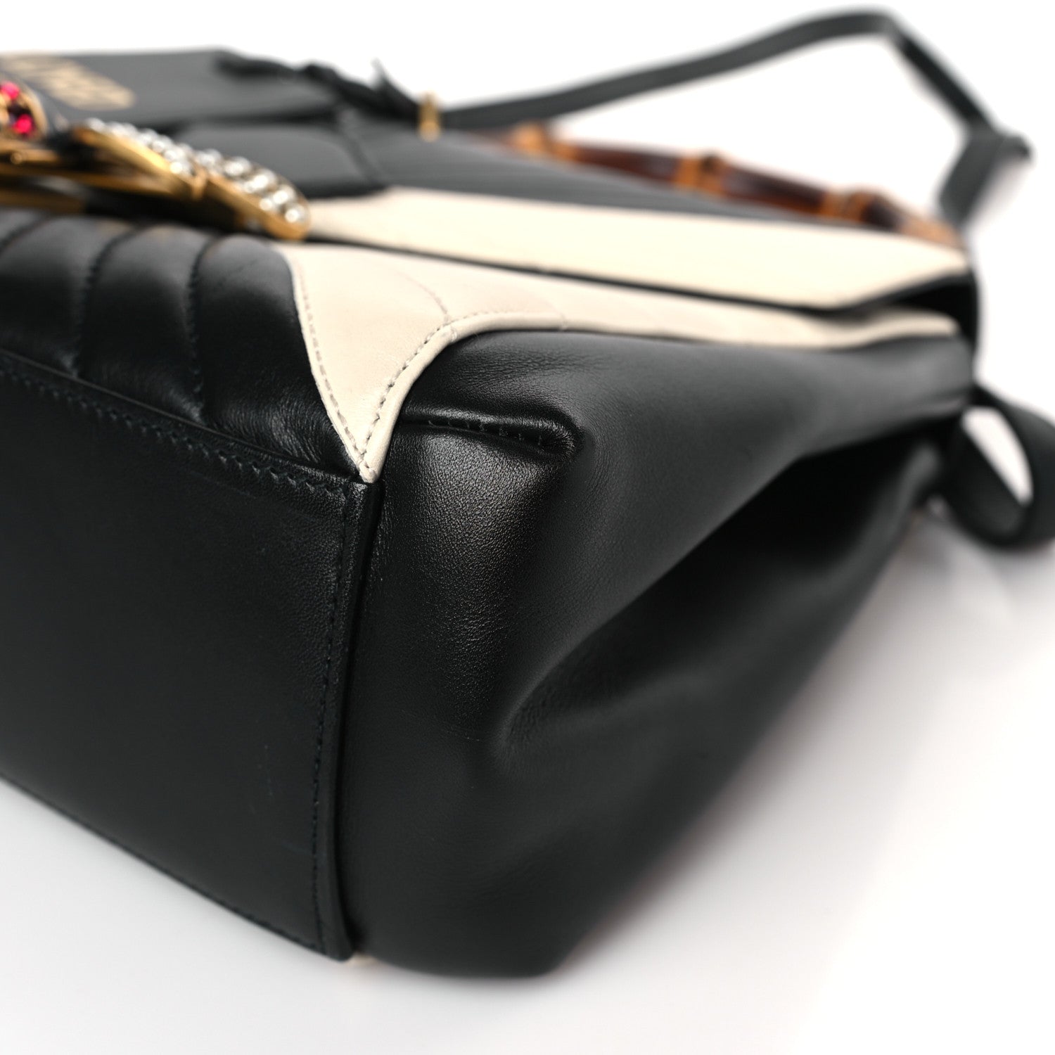 Gucci Calfskin Bamboo Trapuntata Queen Margaret Top Handle Bag Mystic White Black 9 of 9