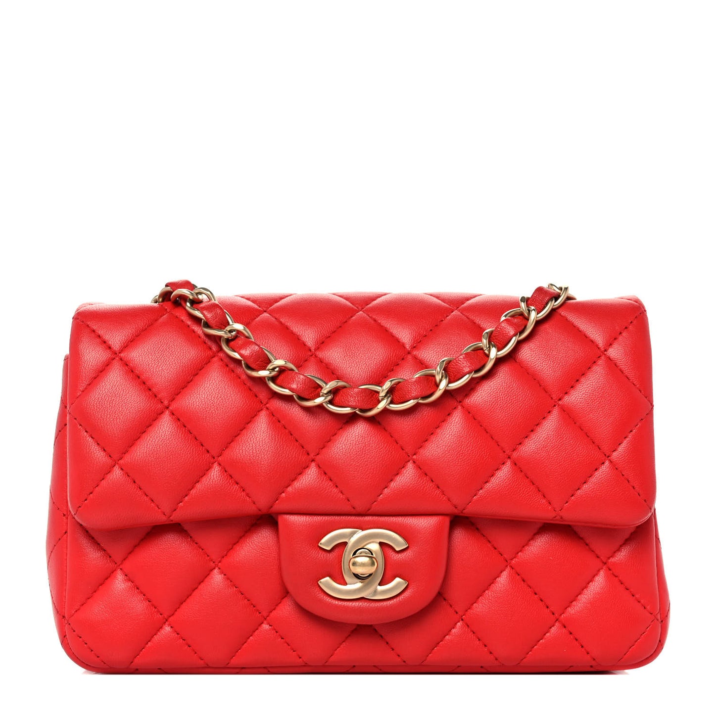 Lambskin Quilted Mini Rectangular Flap Red