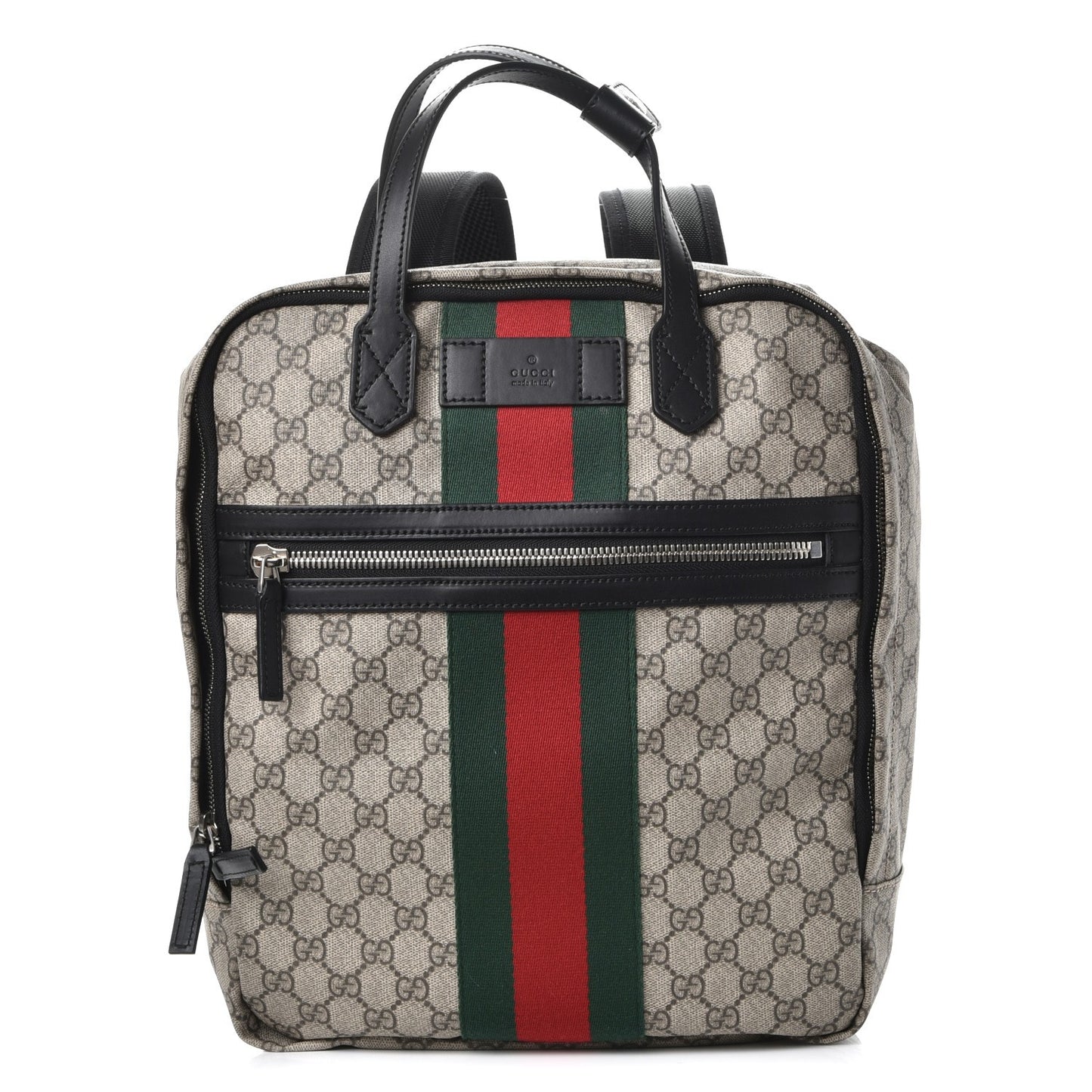 Soft GG Supreme Monogram Appia Calfskin Web Tote Backpack Beige Ebony Black