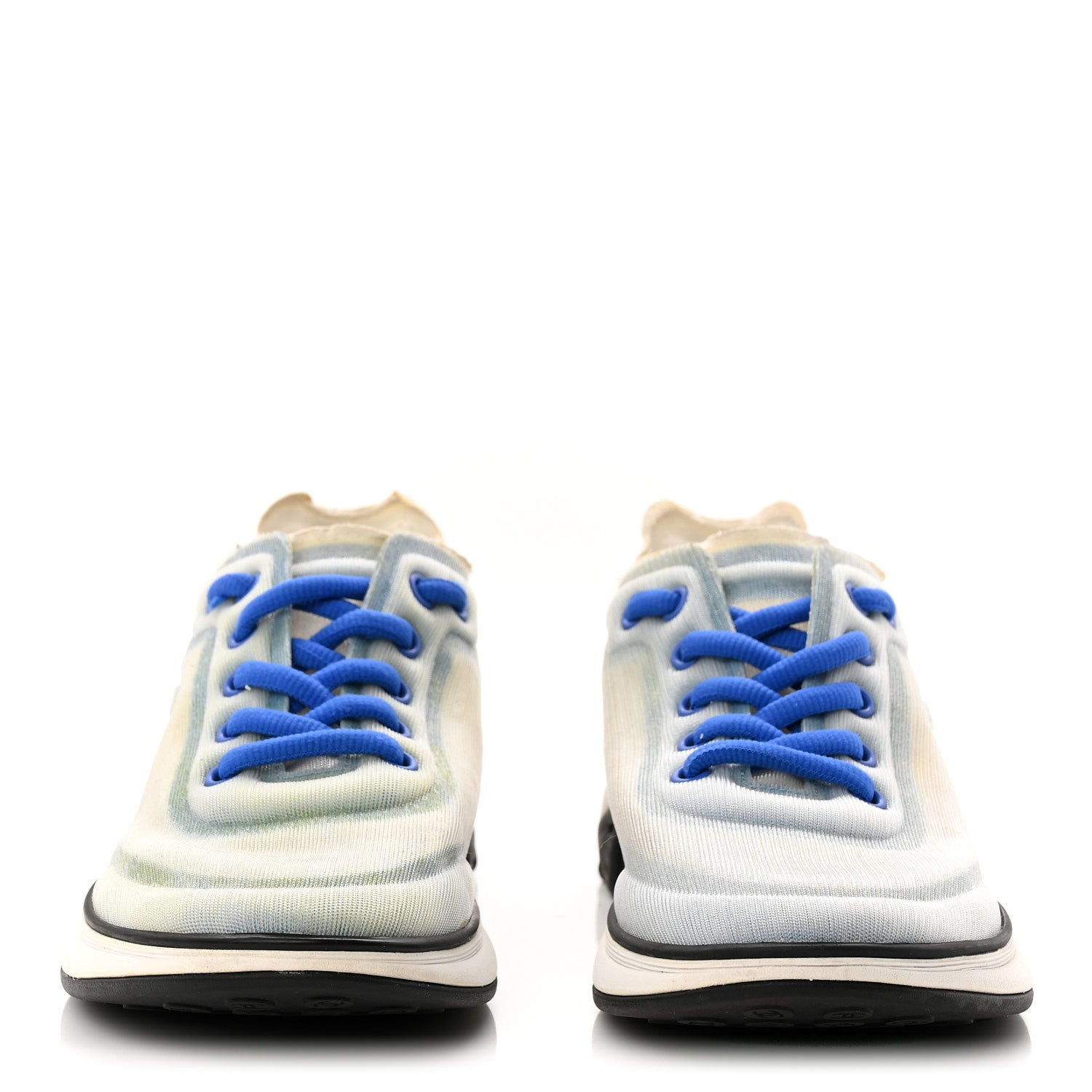 Chanel Calfskin Mesh Lyrca Womens Logo Sneakers 36 White Blue 3 of 9