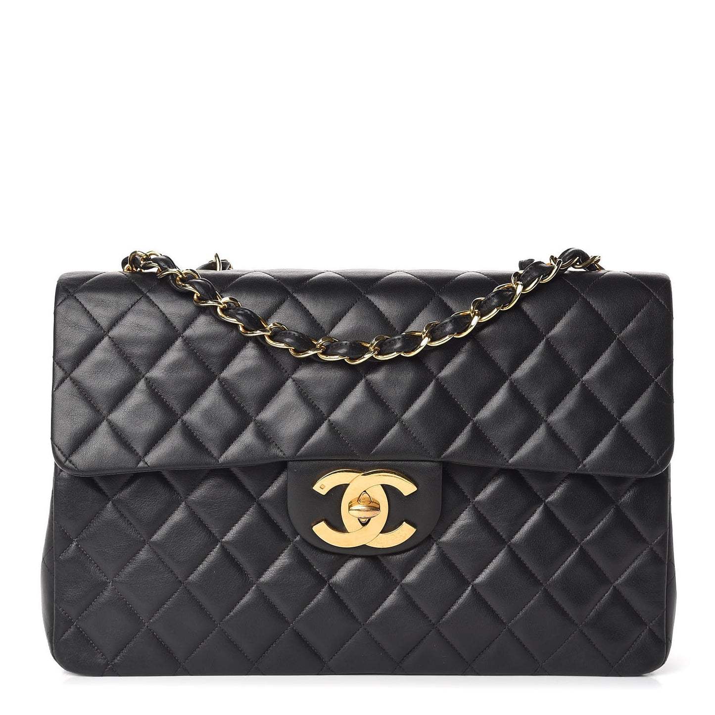 Lambskin Quilted XL Jumbo Single Flap Black