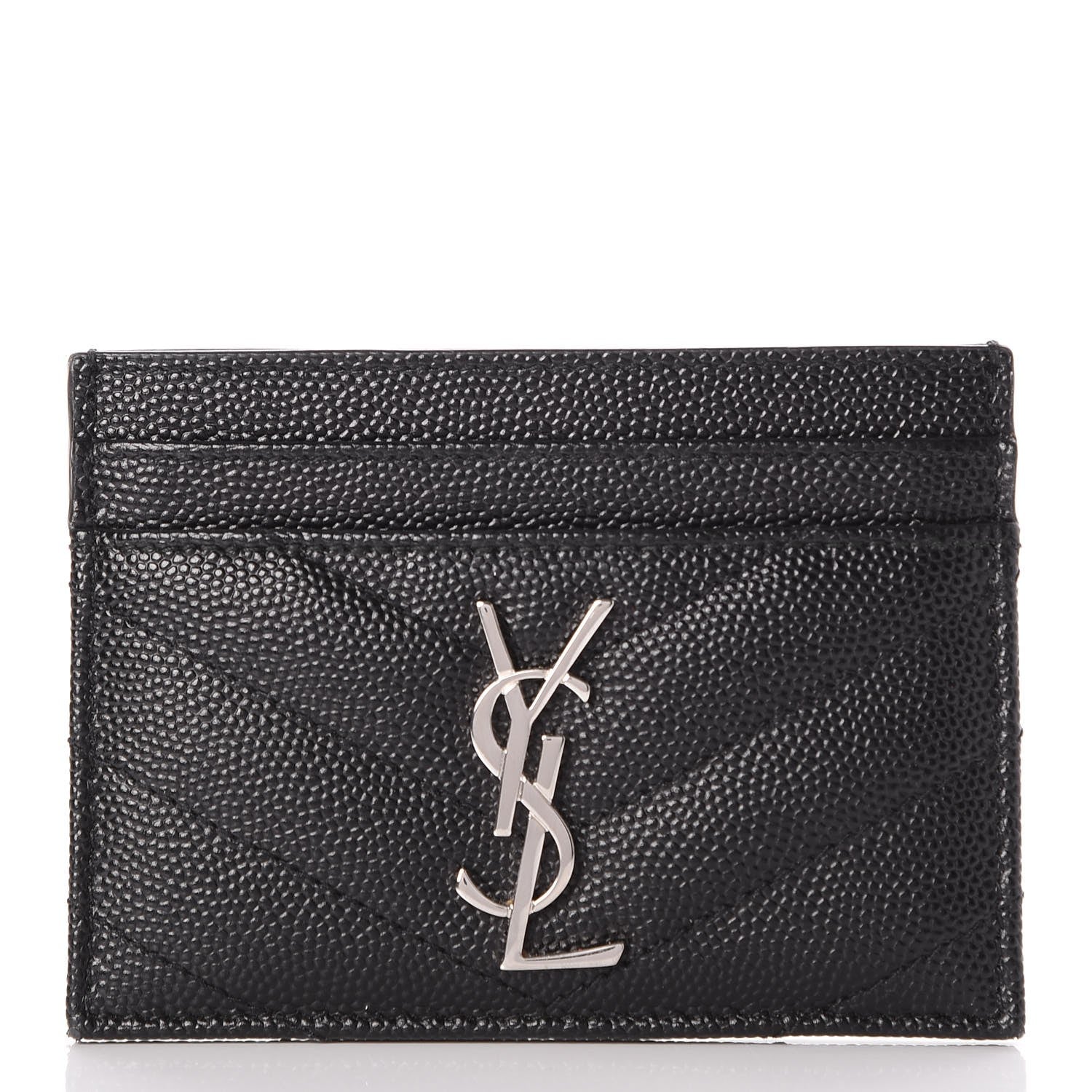 Saint Laurent Grain De Poudre Matelasse Chevron Monogram Credit Card Case Black 1 of 8