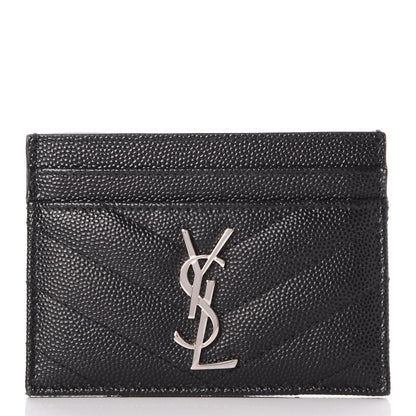 Saint Laurent Grain De Poudre Matelasse Chevron Monogram Credit Card Case Black 1 of 8