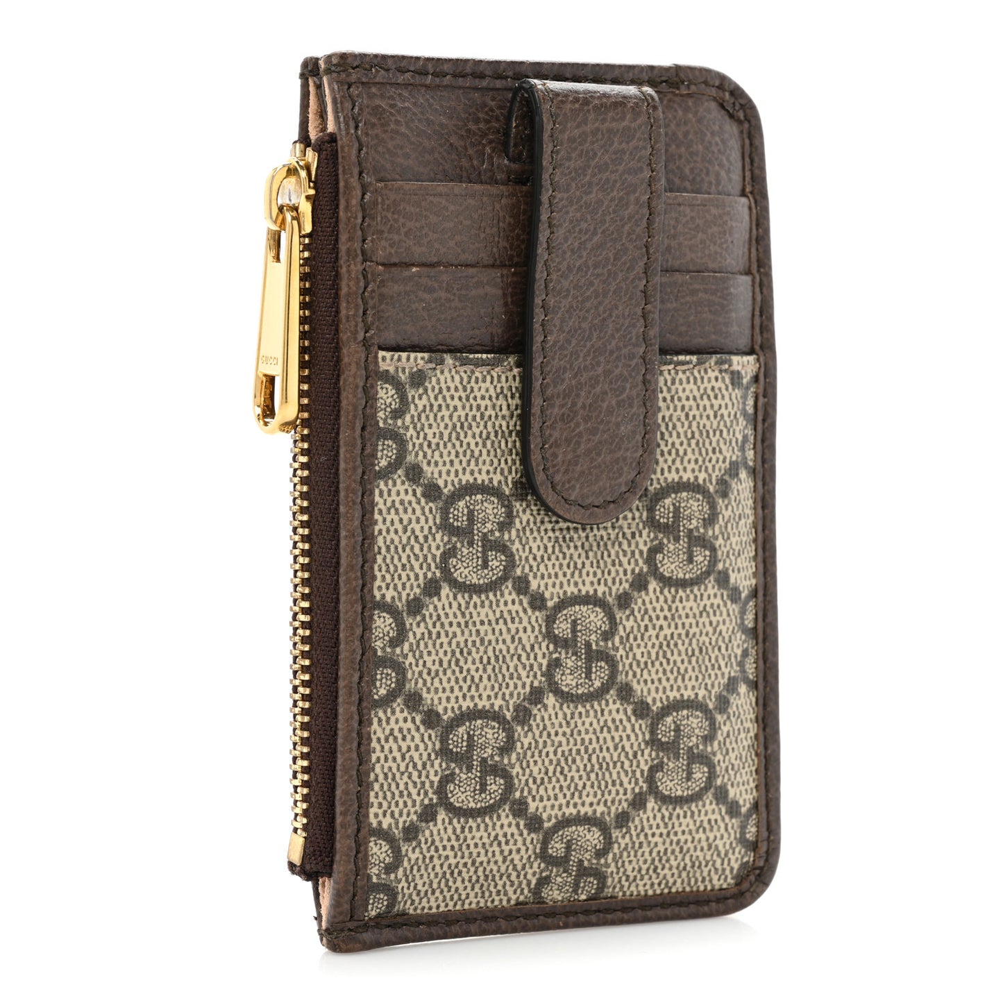GG Supreme Monogram Web Ophidia Zip Card Case Brown