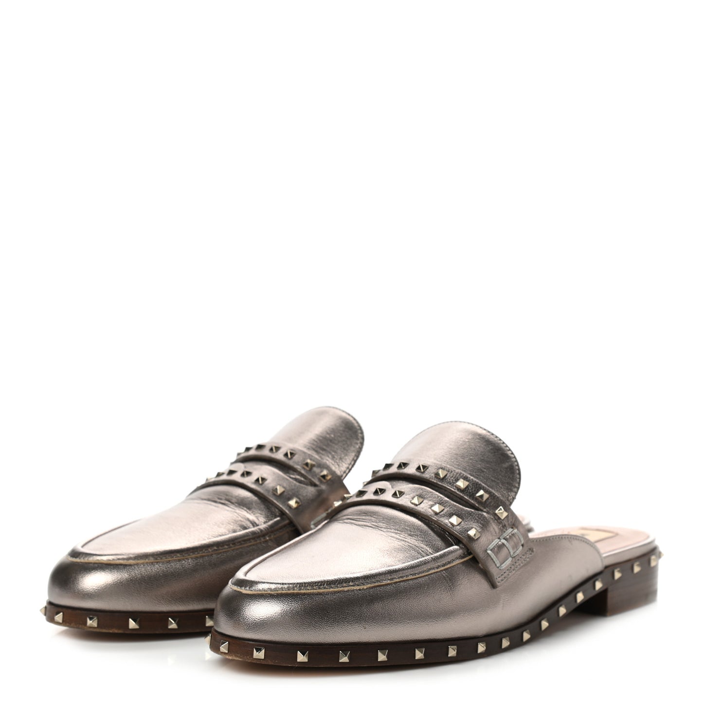 Metallic Lambskin Soul Rockstud Flat Mules 36.5 Silver