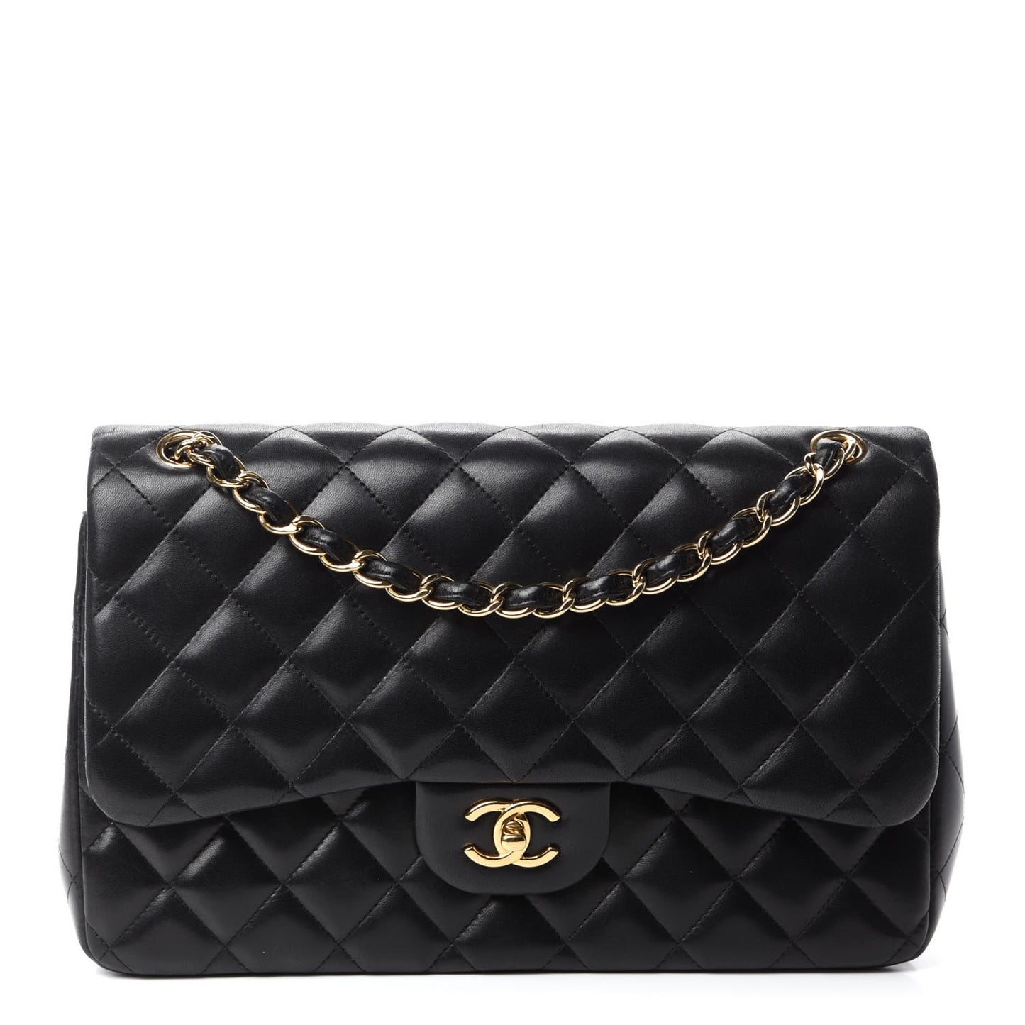 Lambskin Quilted Jumbo Double Flap Black