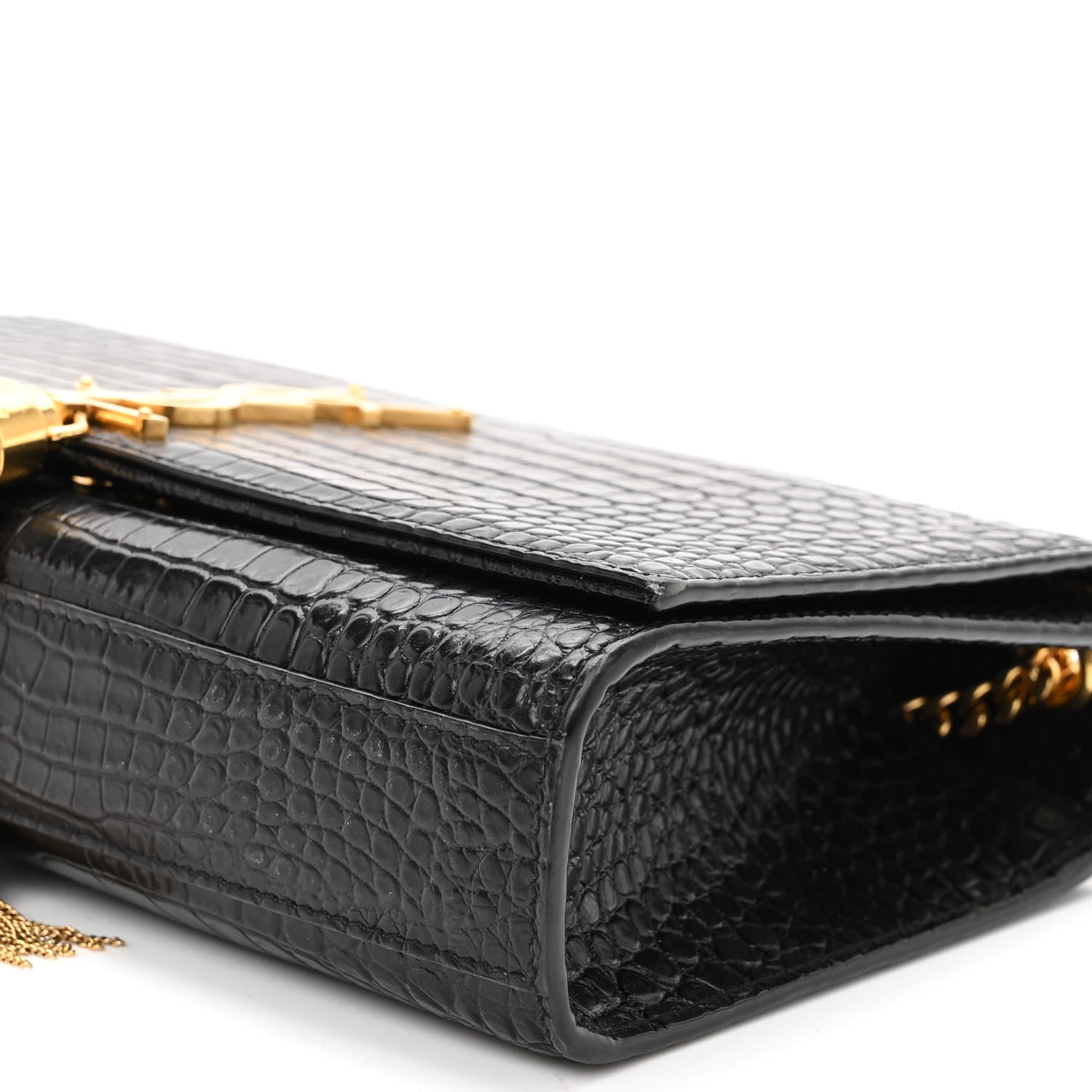 Saint Laurent Calfskin Crocodile Embossed Medium Classic Monogram Kate Tassel Satchel Black 9 of 9
