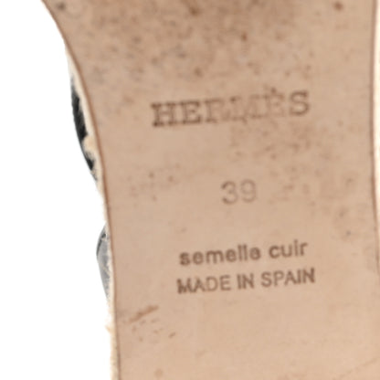 Hermes Goatskin Elda Espadrille Wedge Sandals 39 Black 7 of 9