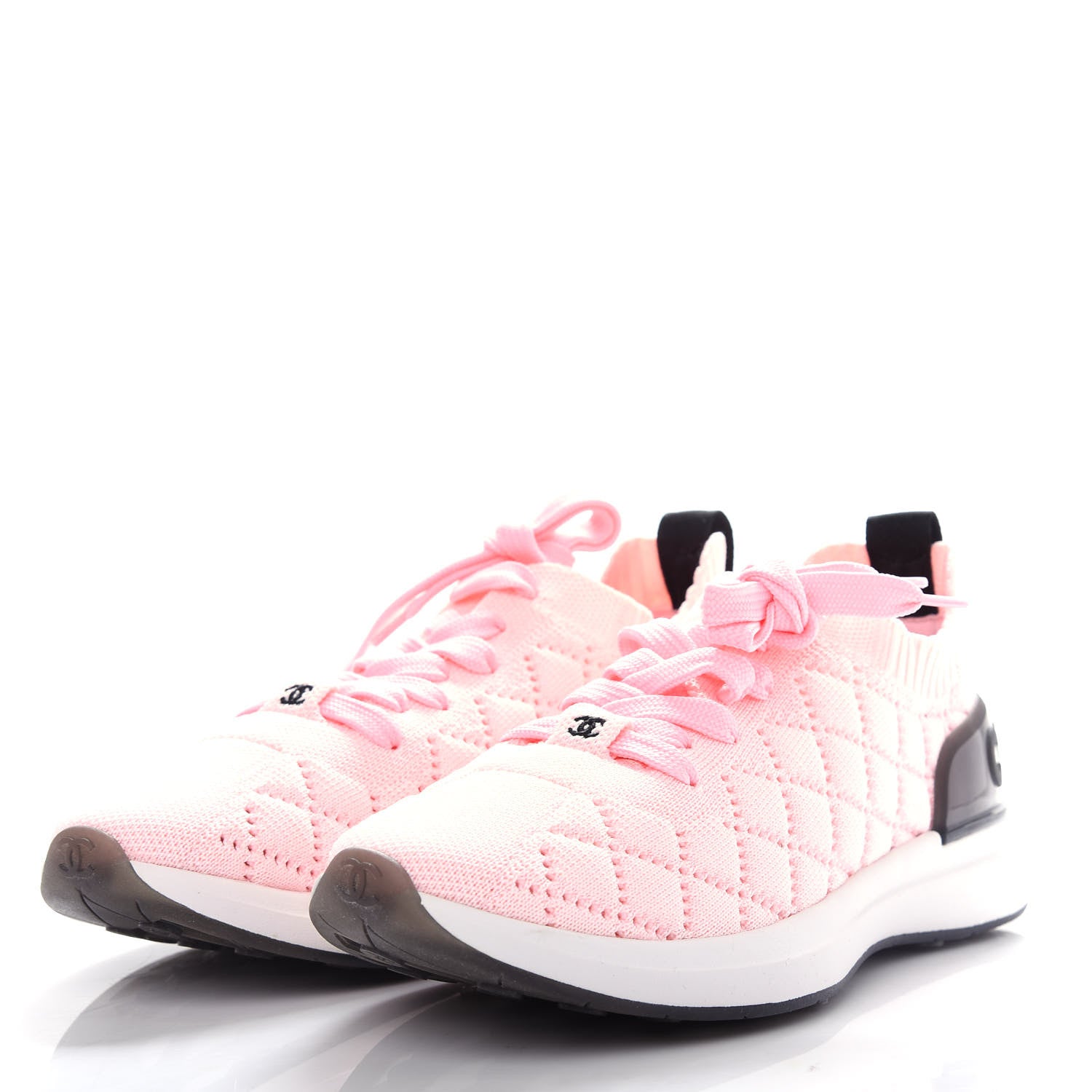 Chanel Mixed Fibers Quilted Womens CC Sneakers 37 Light Pink 3 of 10