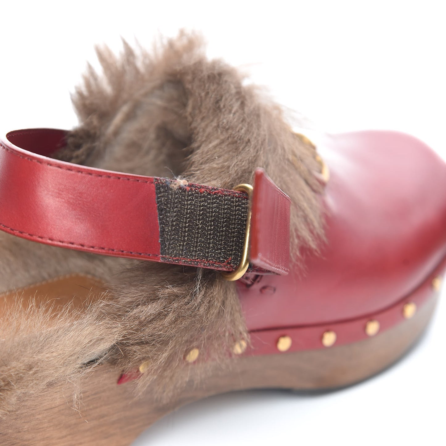 Calfskin Fur Horsebit Amstel Slingback Clogs 40 Rosso Naturale