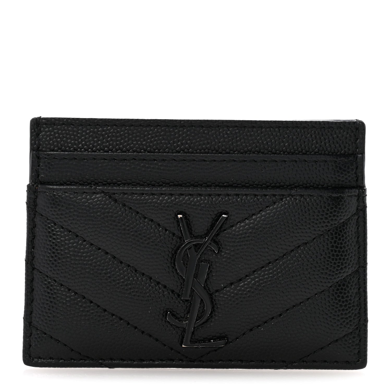 Saint Laurent Grain De Poudre Matelasse Chevron Monochrome Monogram Credit Card Case Black 1 of 10