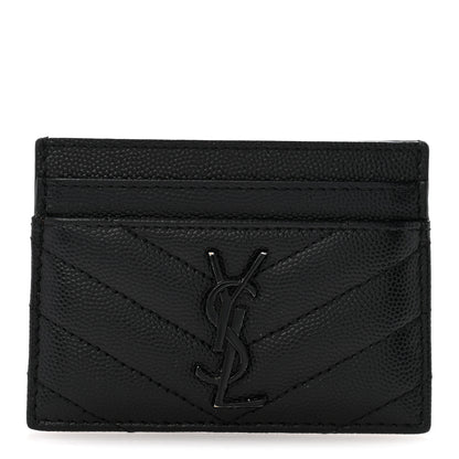 Saint Laurent Grain De Poudre Matelasse Chevron Monochrome Monogram Credit Card Case Black 1 of 10