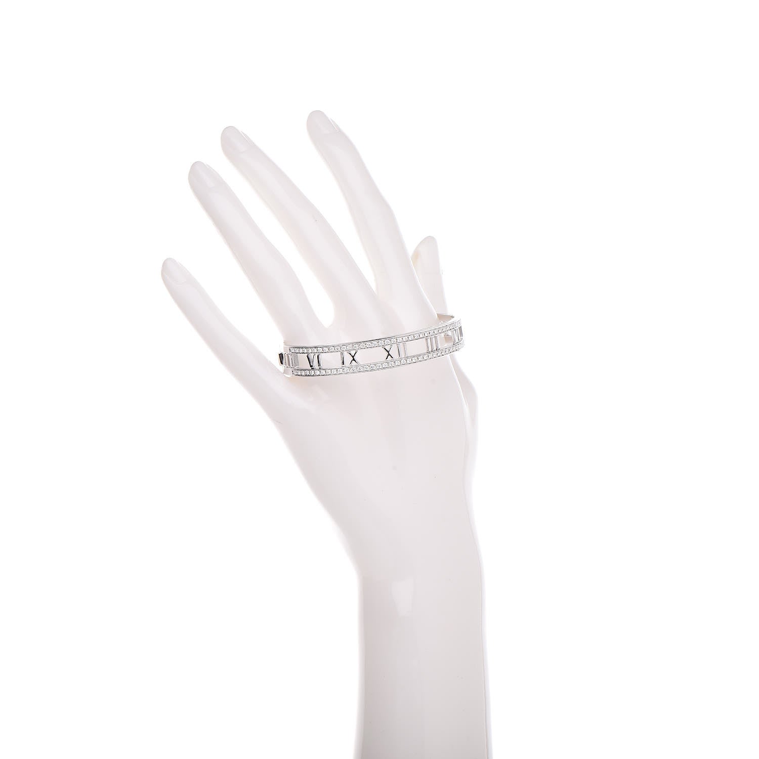 Tiffany 18K White Gold Diamond Atlas Open Hinged Bangle Bracelet 2 of 4