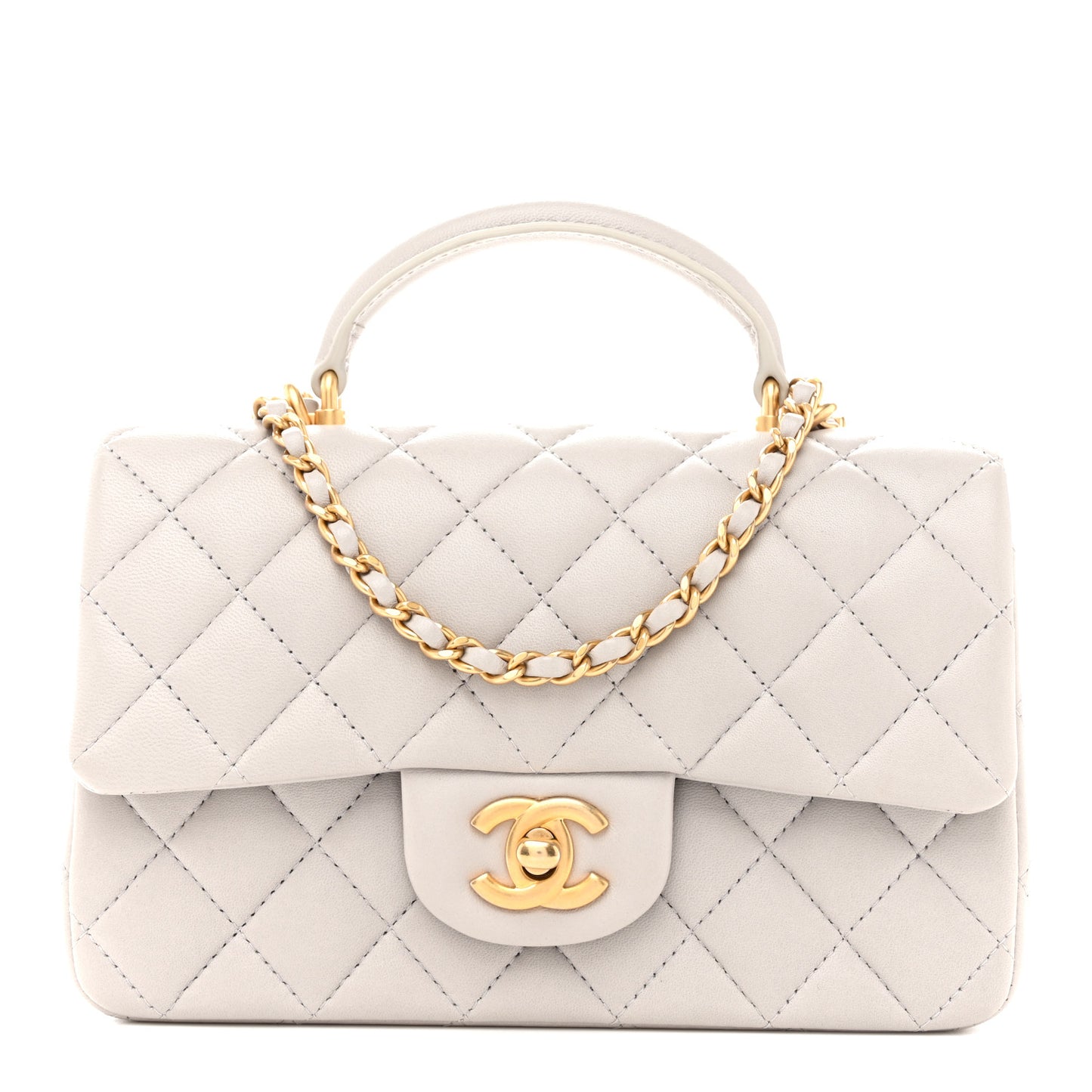 Lambskin Quilted Mini Top Handle Rectangular Flap Grey
