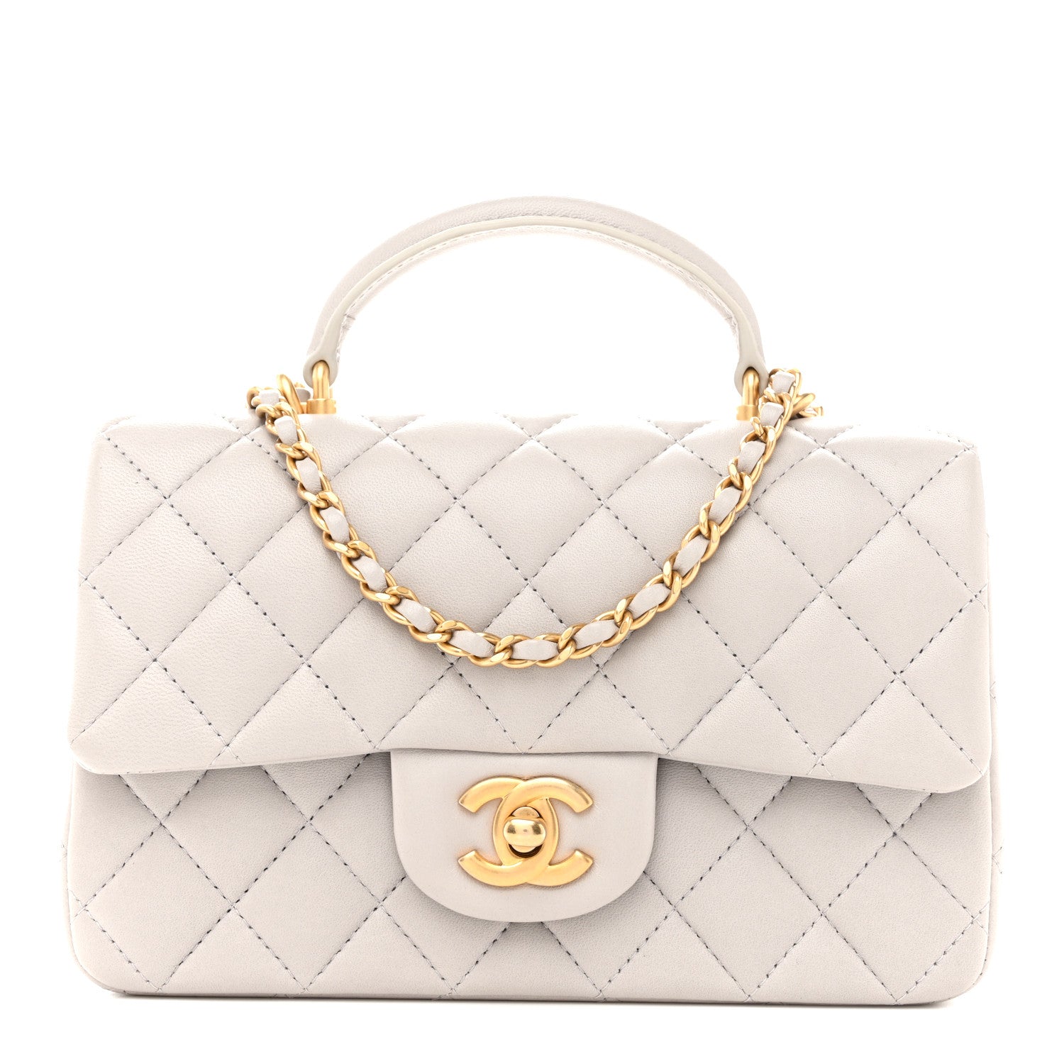 Chanel Lambskin Quilted Mini Top Handle Rectangular Flap Grey 1 of 13