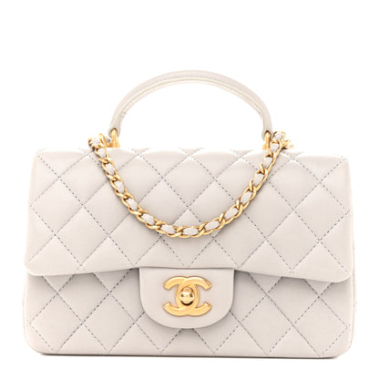 Chanel Lambskin Quilted Mini Top Handle Rectangular Flap Grey 1 of 13