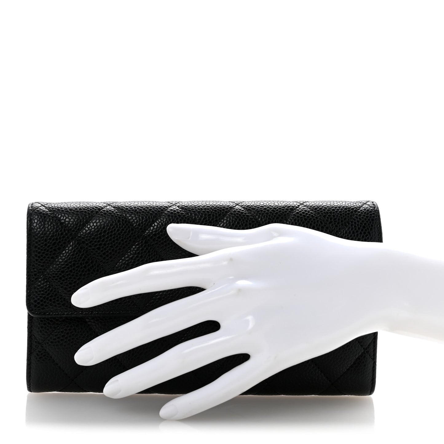 Caviar Quilted Large Gusset Flap Wallet Black