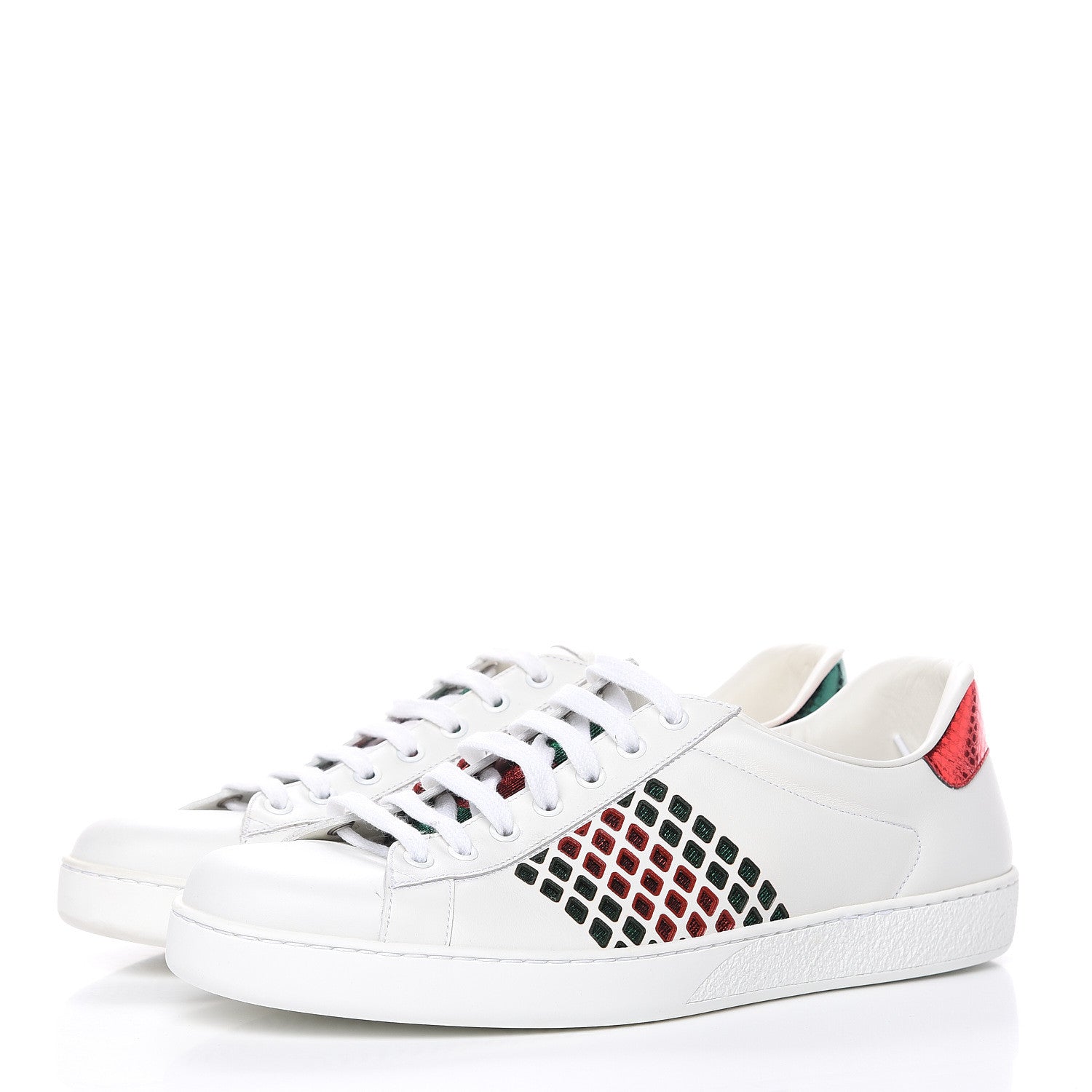 Gucci Calfskin Mens Ace Sneakers 10.5 White Green 3 of 11