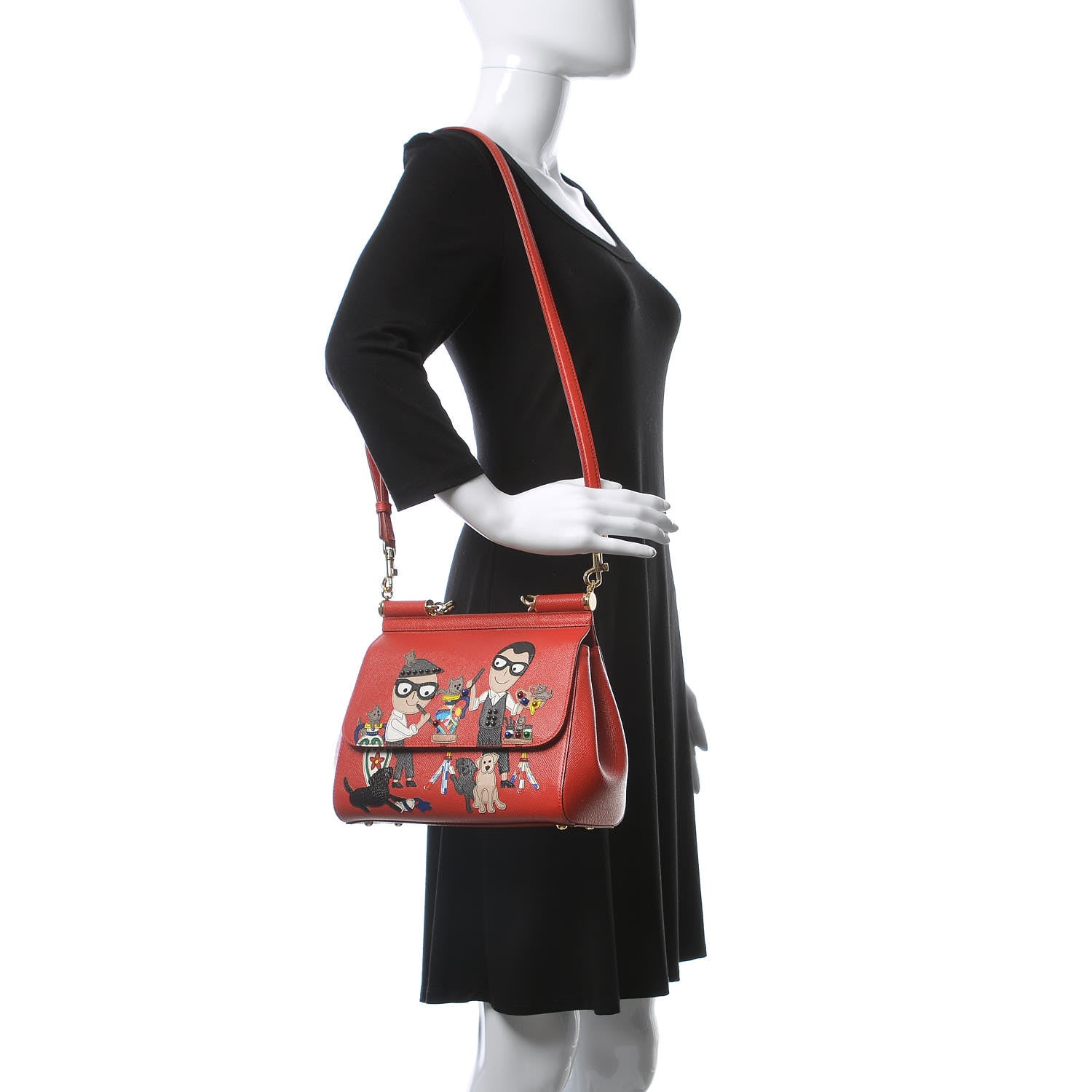 Dolce & Gabbana Dauphine Studded Medium DG Family Patch Miss Sicily Satchel Red 2 of 13