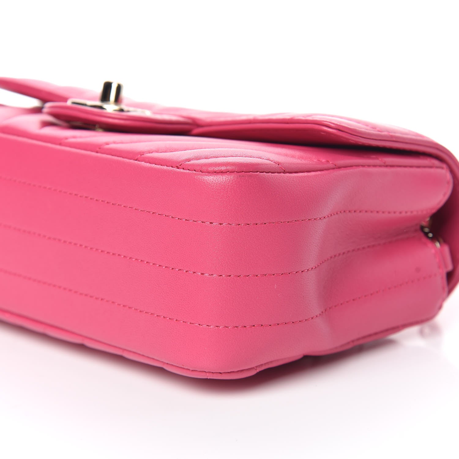 Chanel Lambskin Chevron Quilted Mini Rectangular Flap Fuchsia 9 of 10