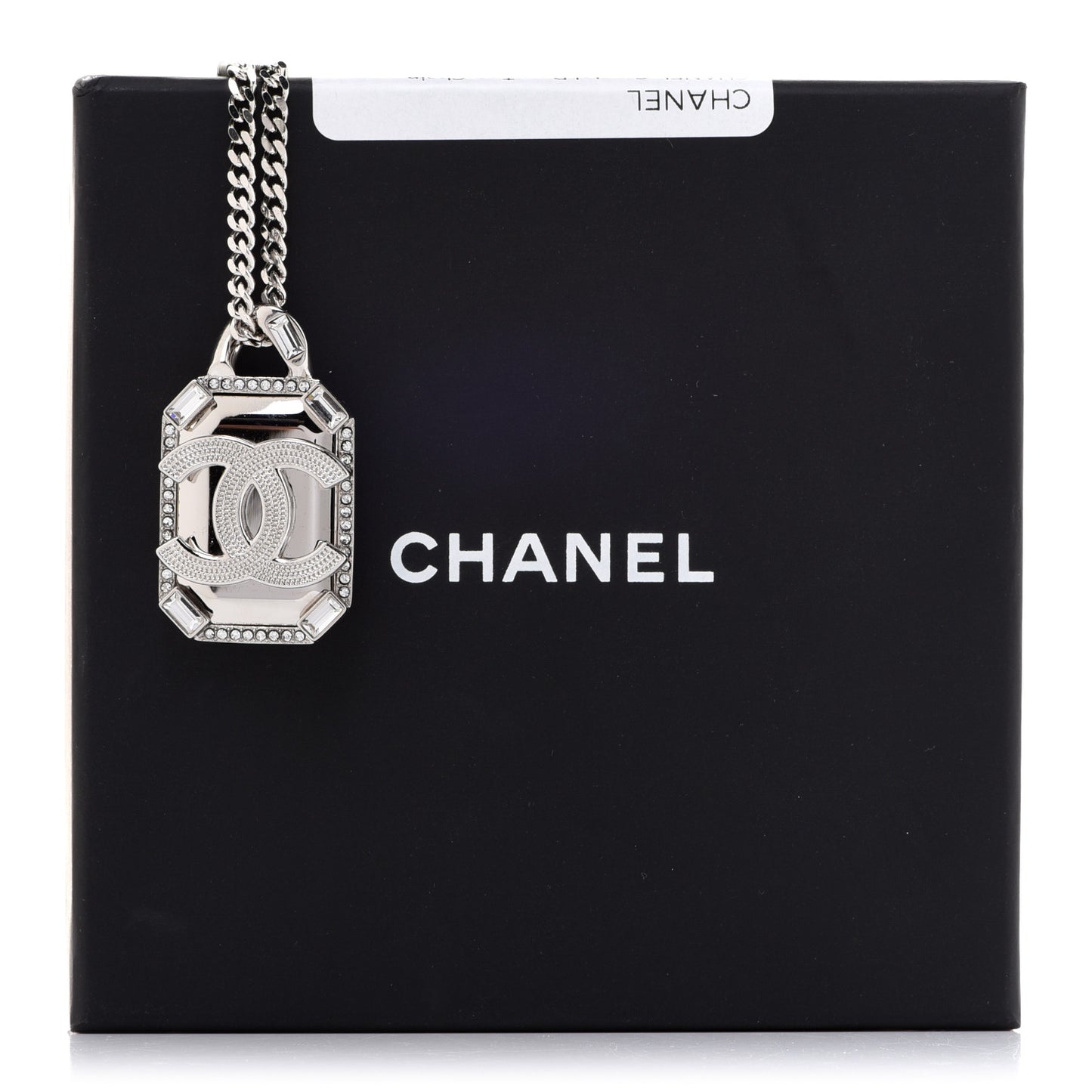 Crystal Baguette CC Mirror Pendant Necklace Silver