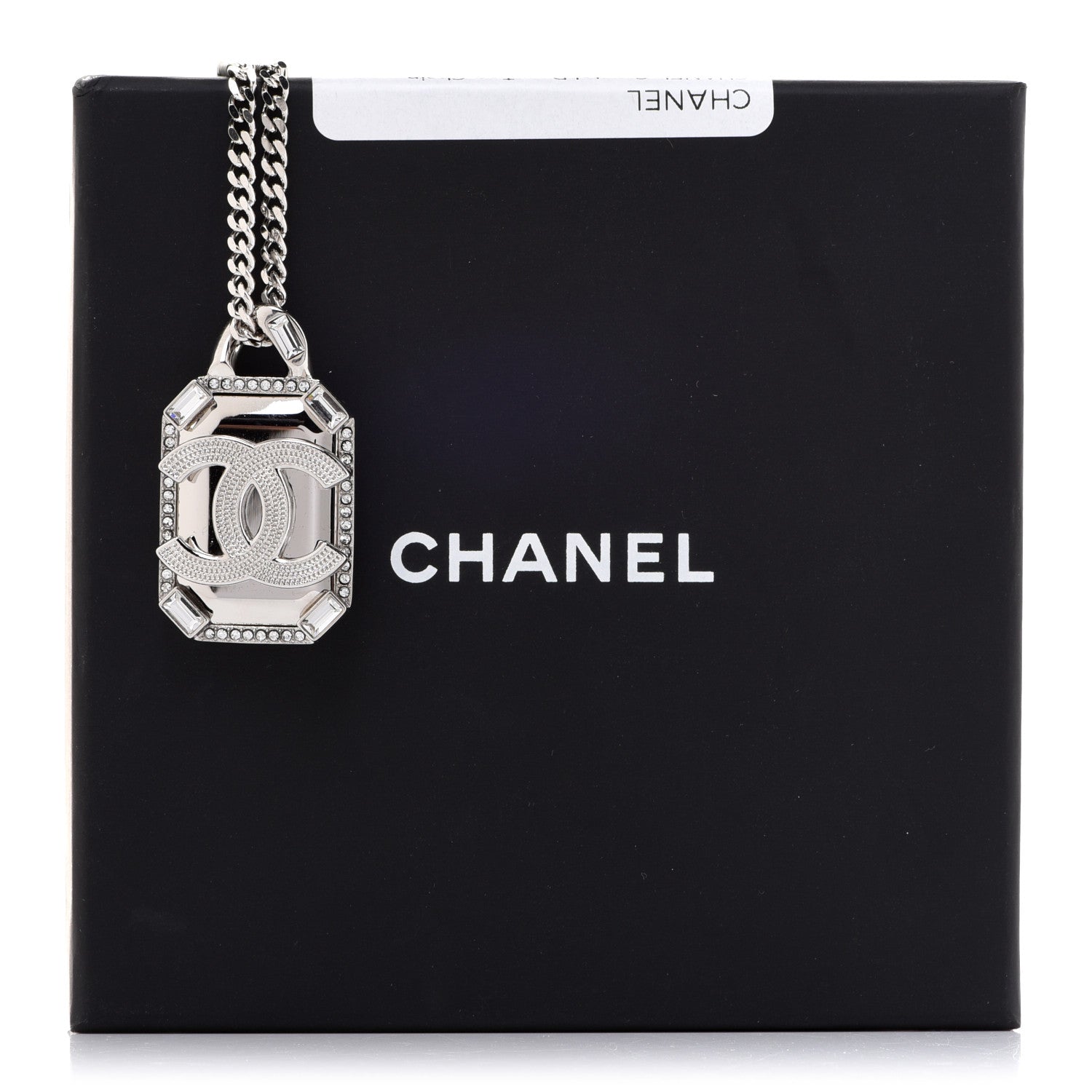 Chanel Crystal Baguette CC Mirror Pendant Necklace Silver 6 of 6