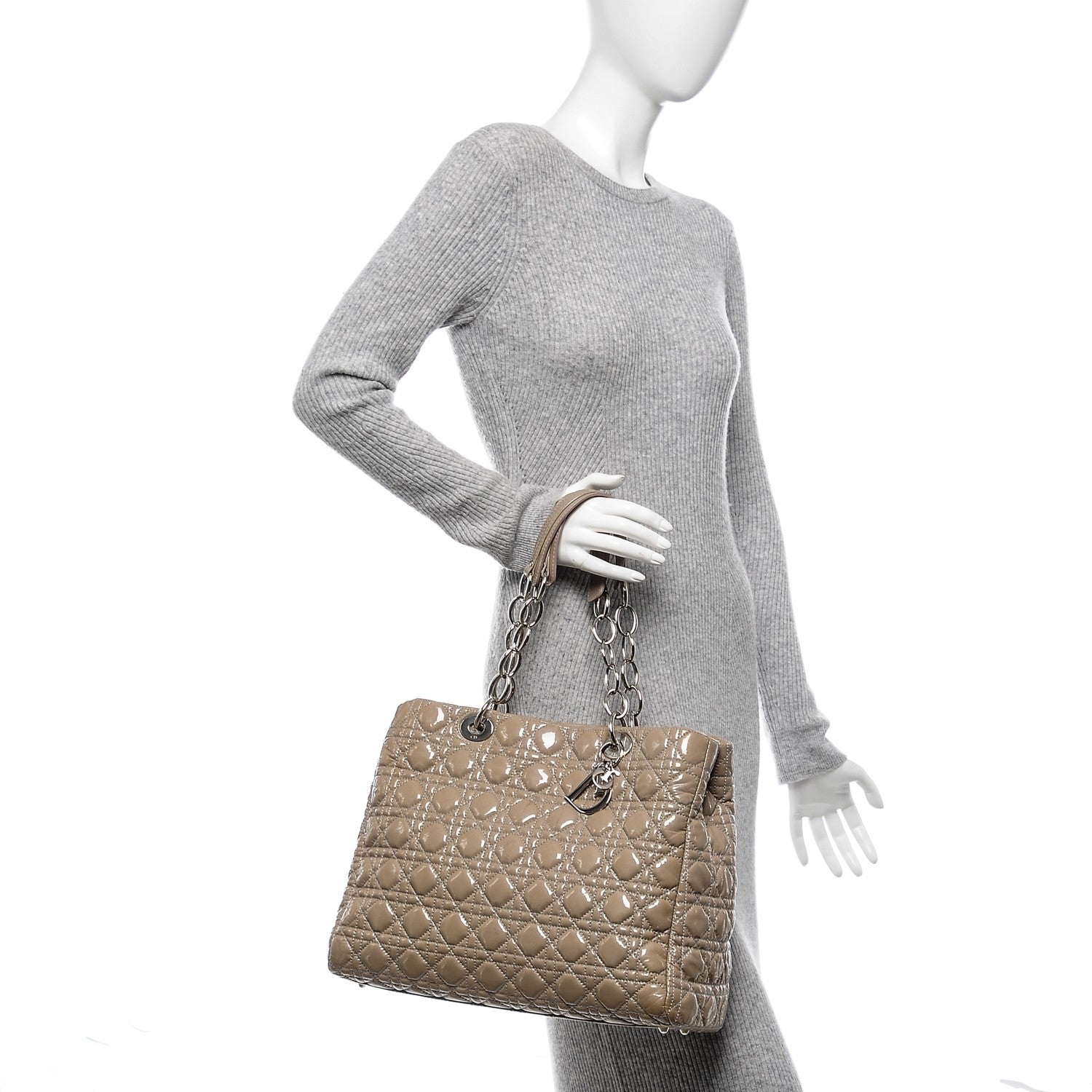 Christian Dior Patent Cannage Large Dior Soft Shopping Tote Grey 2 of 8