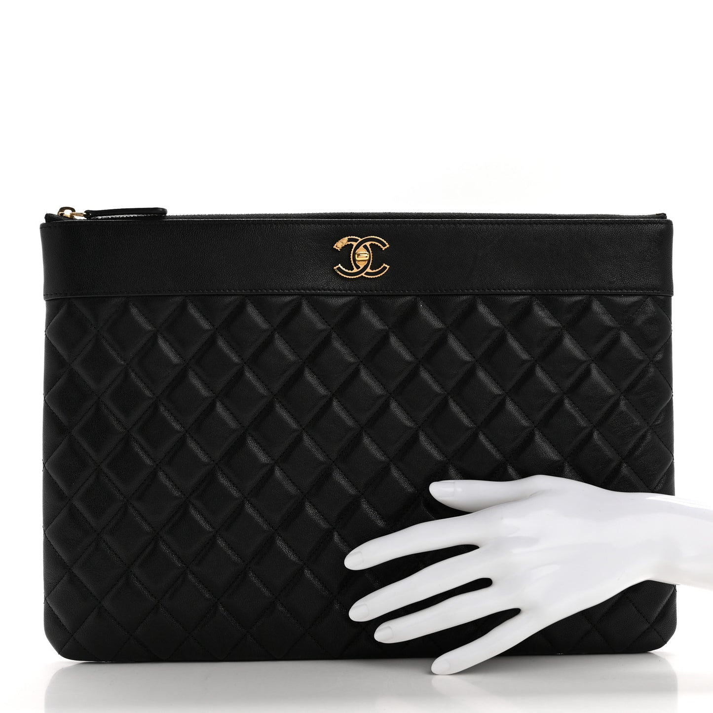 Lambskin Quilted Large Vintage Mademoiselle Cosmetic Case Black
