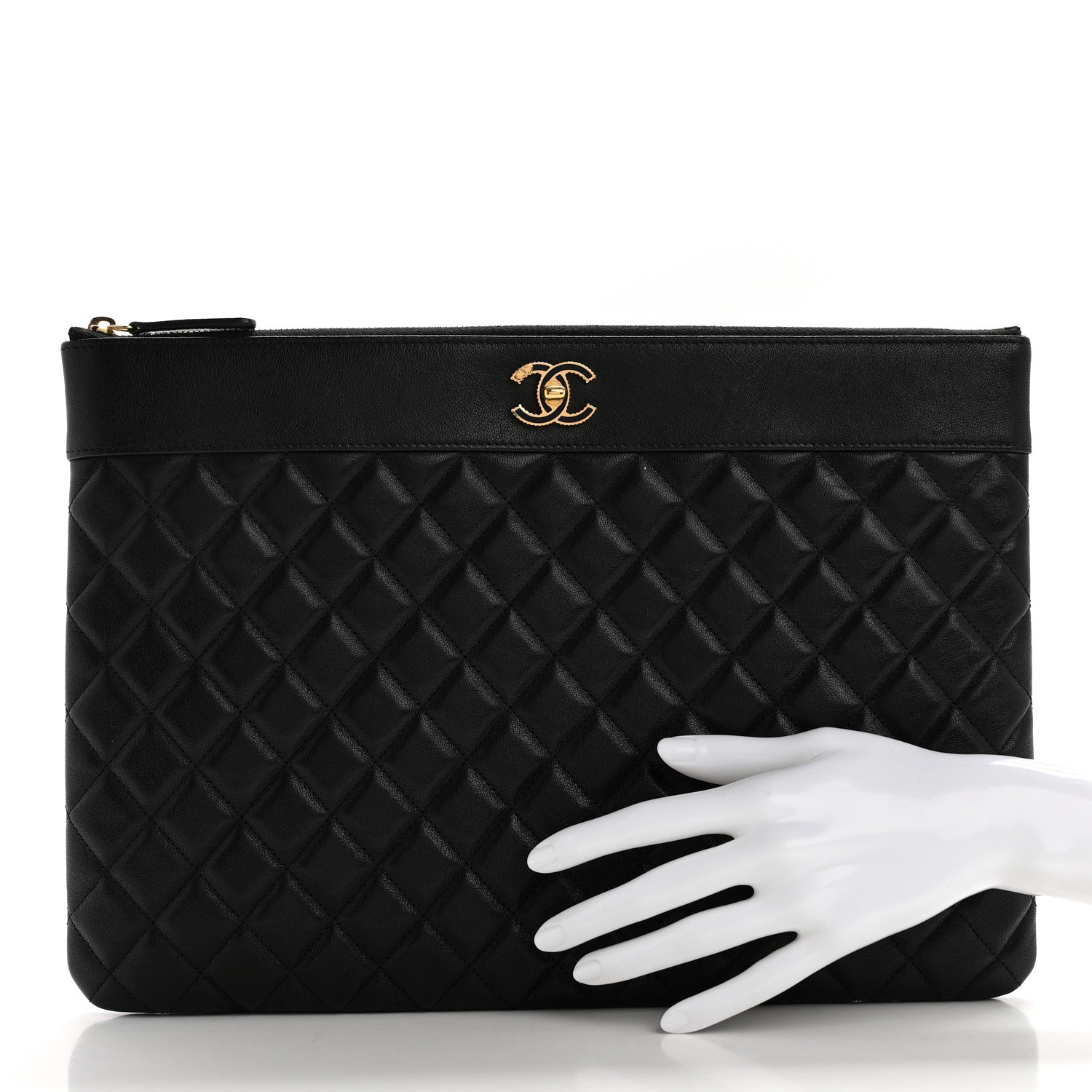 Chanel Lambskin Quilted Large Vintage Mademoiselle Cosmetic Case Black 2 of 9