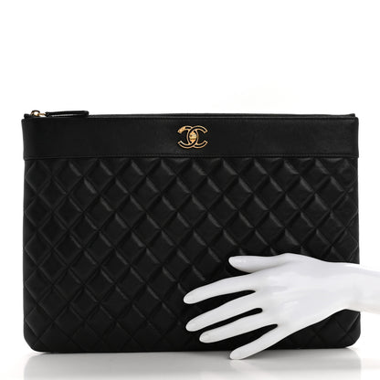Chanel Lambskin Quilted Large Vintage Mademoiselle Cosmetic Case Black 2 of 9
