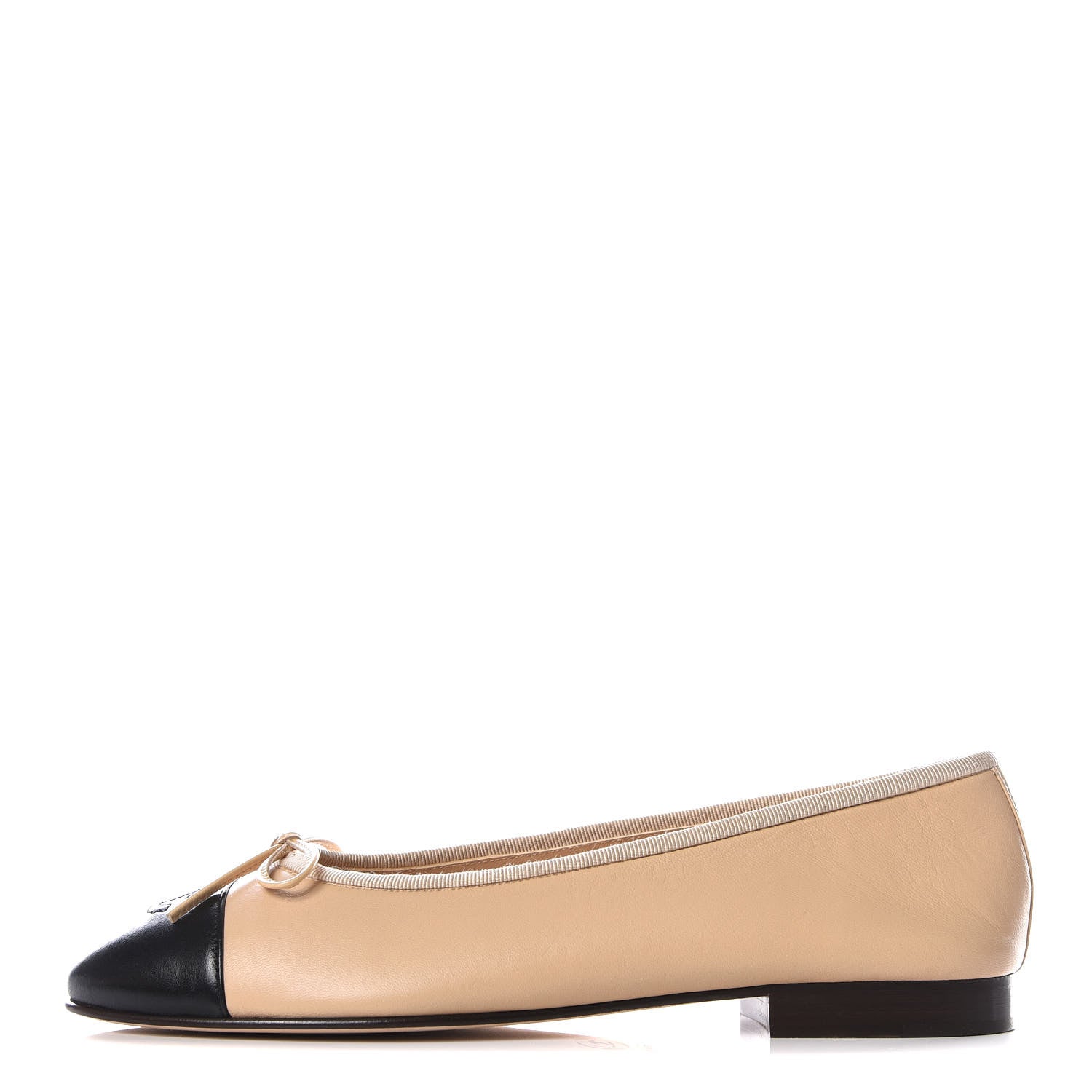 Chanel Lambskin Cap Toe CC Ballerina Flats 40 Beige Black 1 of 9