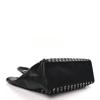 Prada Tessuto Nylon Calfskin Grommet Tote Black 4 of 9