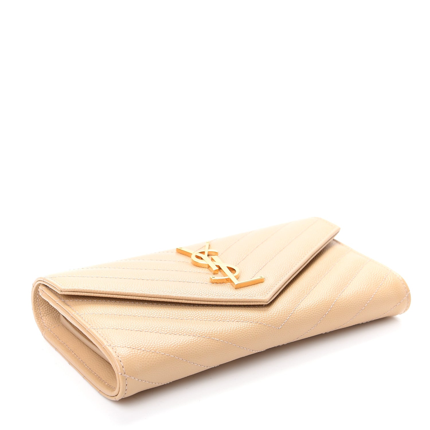 Saint Laurent Grain De Poudre Matelasse Chevron Monogram Flap Wallet Nude Powder 4 of 8