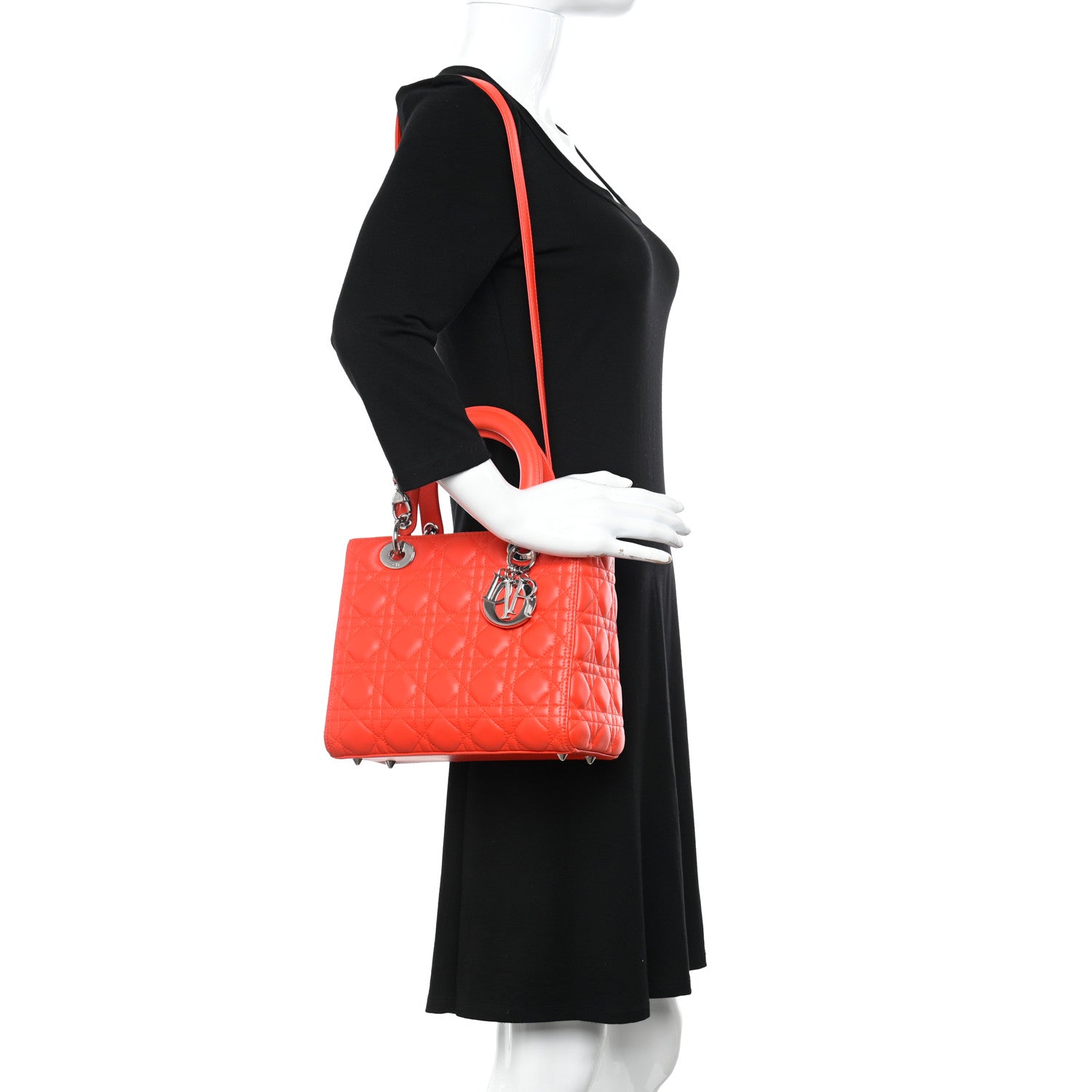 Christian Dior Lambskin Cannage Medium Lady Dior Orange 2 of 13