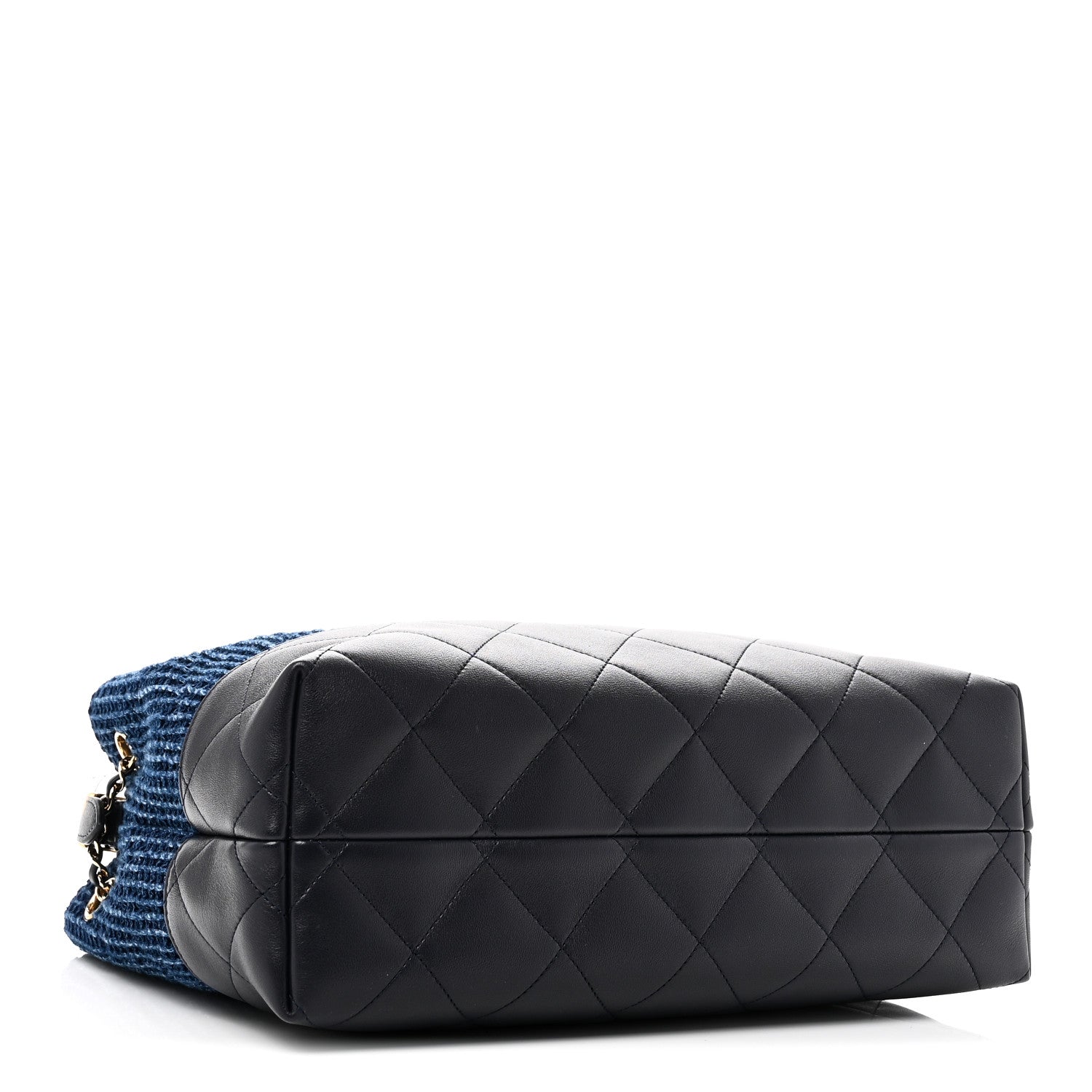 CHANEL ネイビー キルティング バッグ Chanel Tweed Shiny Lambskin Quilted Coco Base Small Shopping Bag