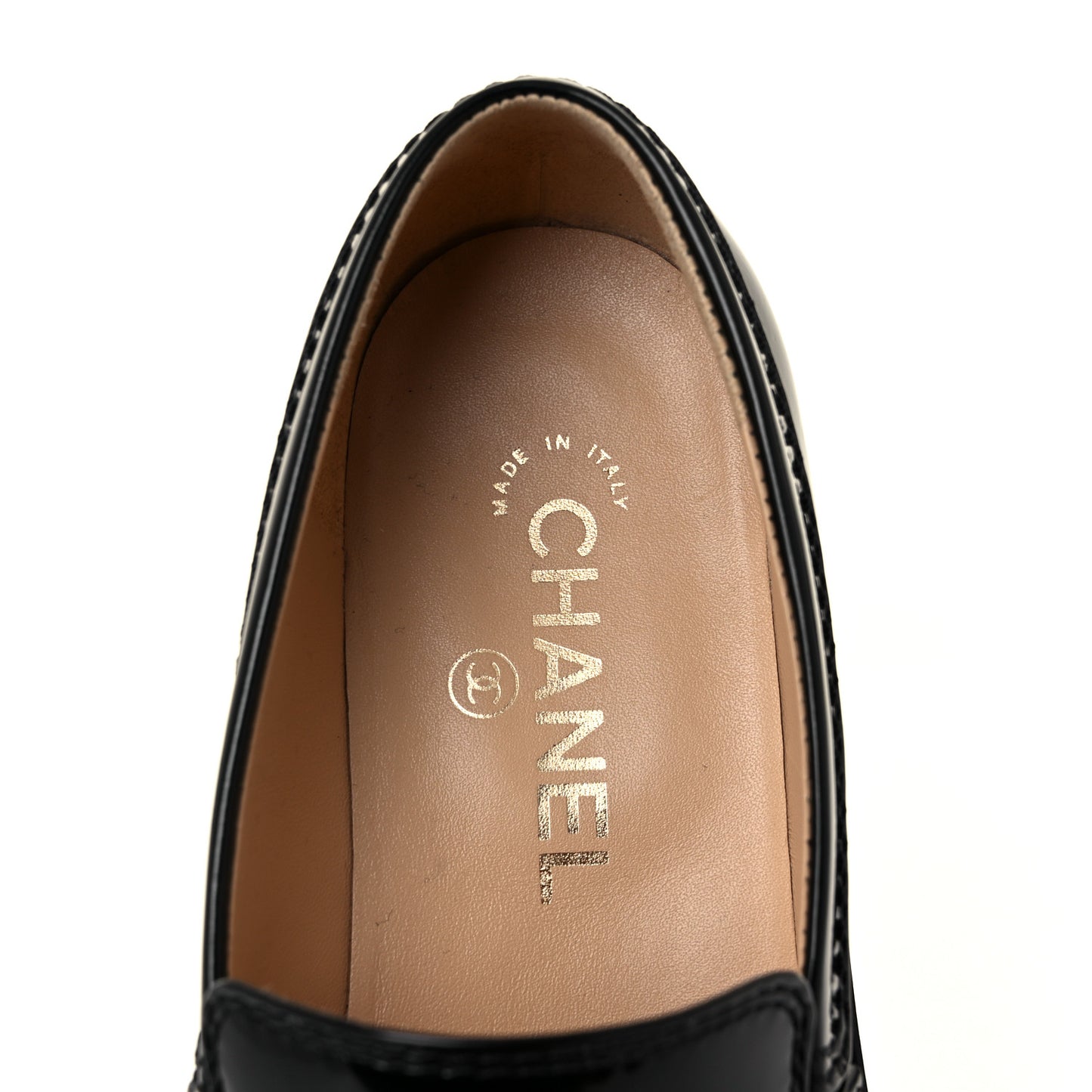 Shiny Calfskin Logo Loafers 38.5 Black