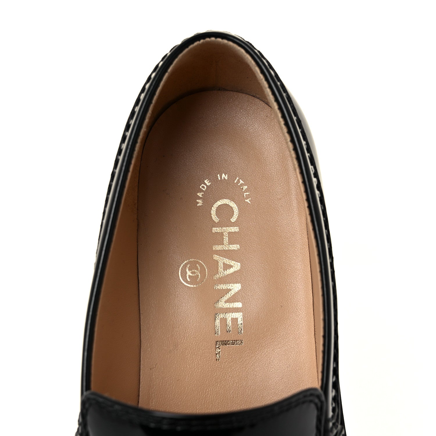 Chanel Shiny Calfskin Logo Loafers 38.5 Black 8 of 10