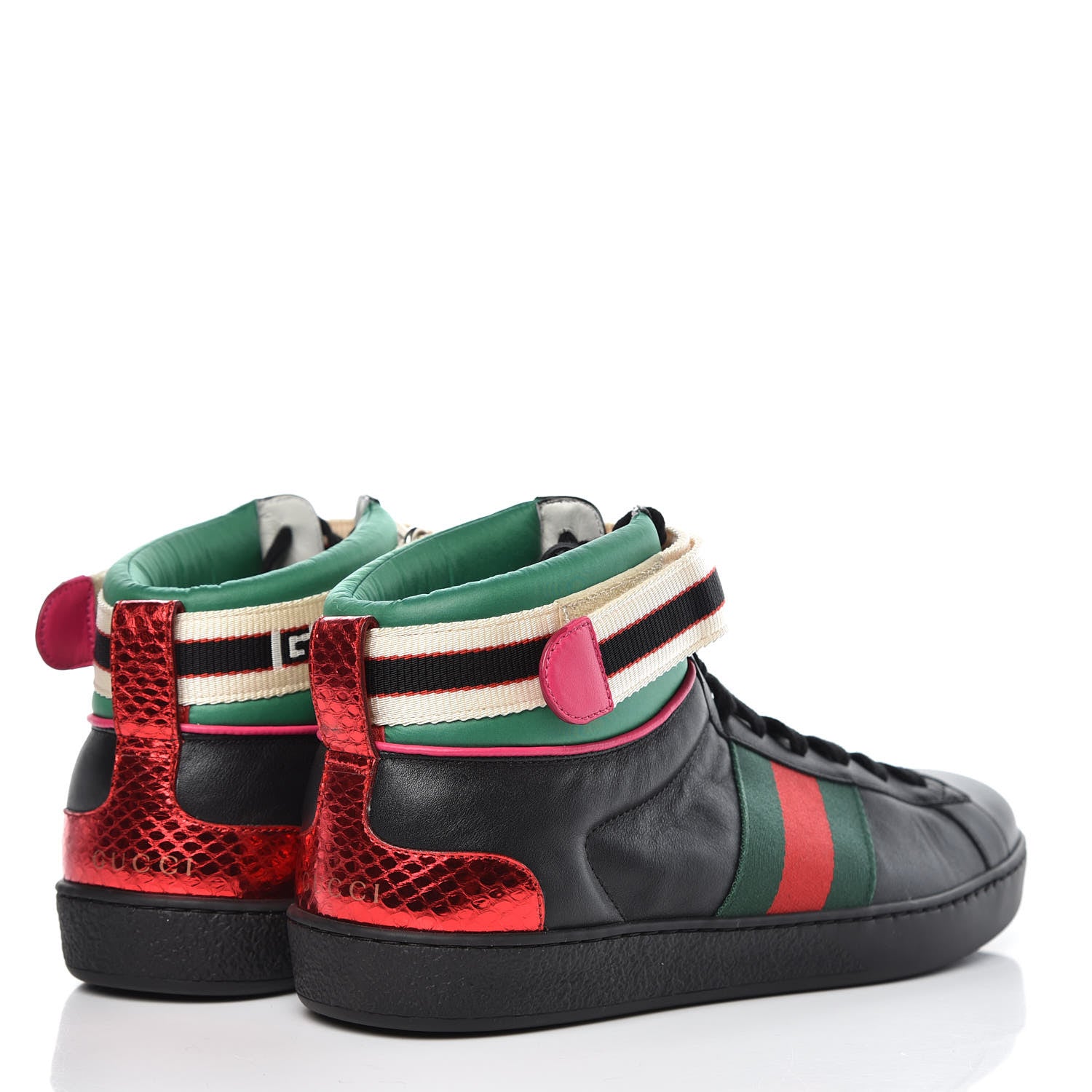 Gucci Calfskin Ayers Web Mens New Ace Stripe High Top Sneakers 7 Black 4 of 10