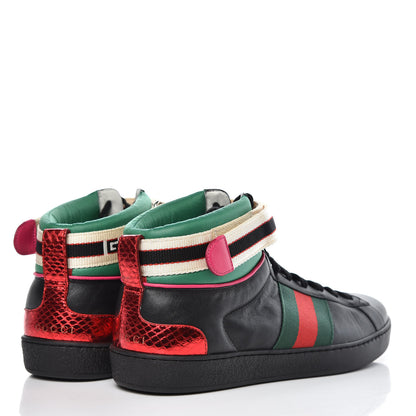 Gucci Calfskin Ayers Web Mens New Ace Stripe High Top Sneakers 7 Black 4 of 10