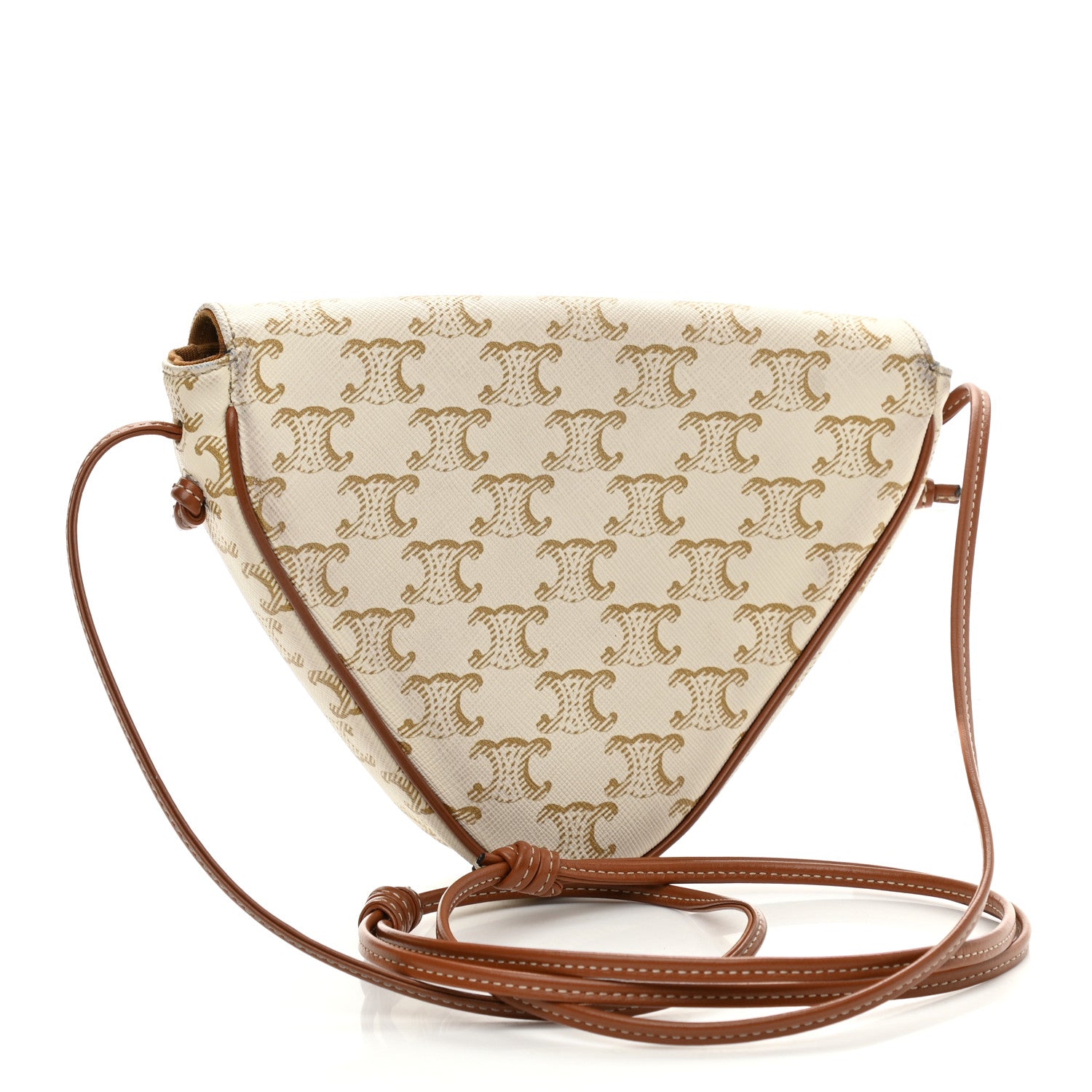 Celine Triomphe Canvas Triangle Crossbody Bag White Tan 3 of 11