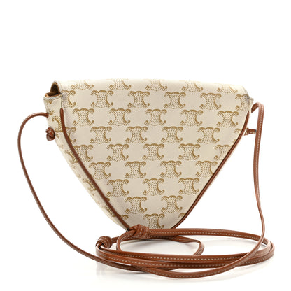 Celine Triomphe Canvas Triangle Crossbody Bag White Tan 3 of 11