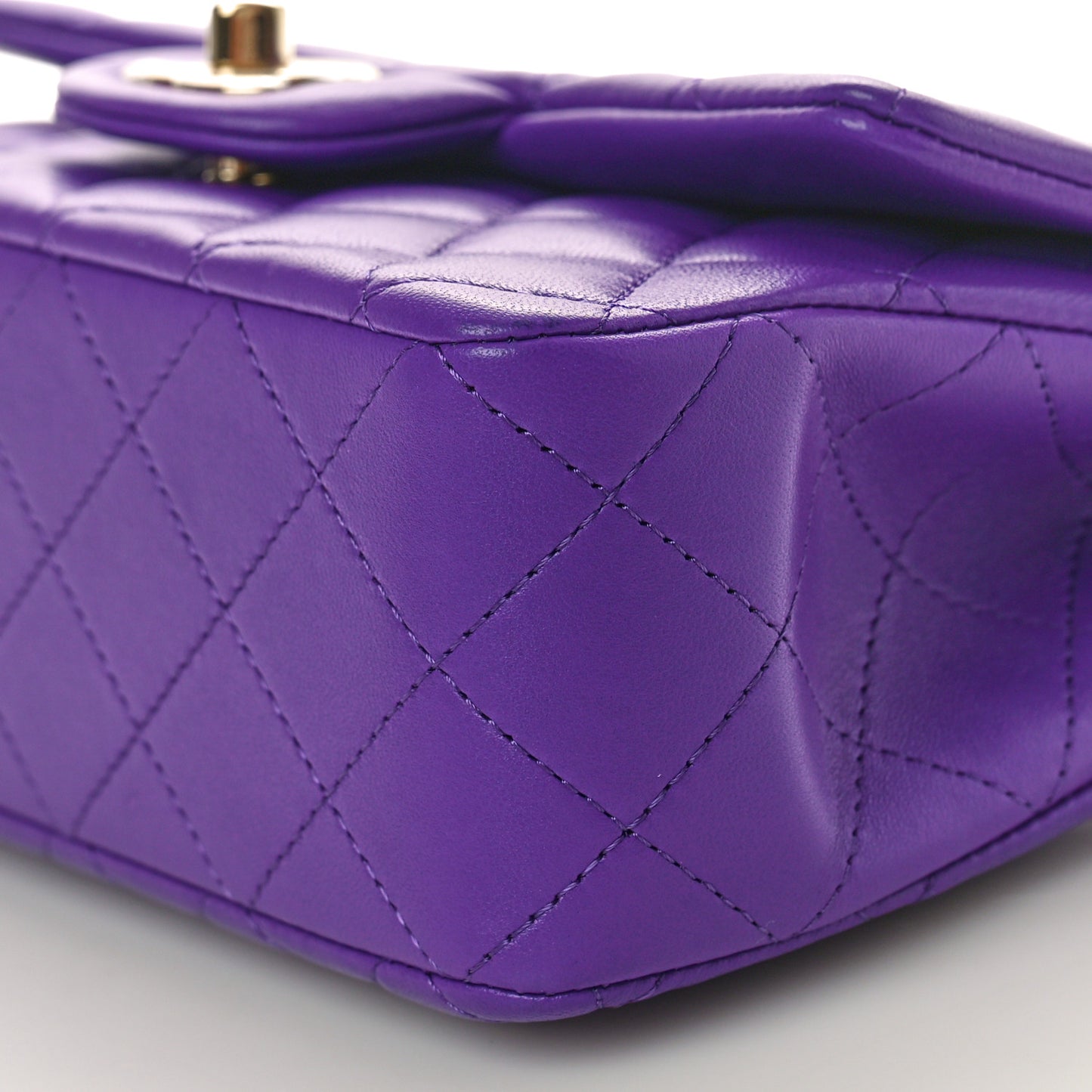 Lambskin Quilted Mini Top Handle Rectangular Flap Dark Purple