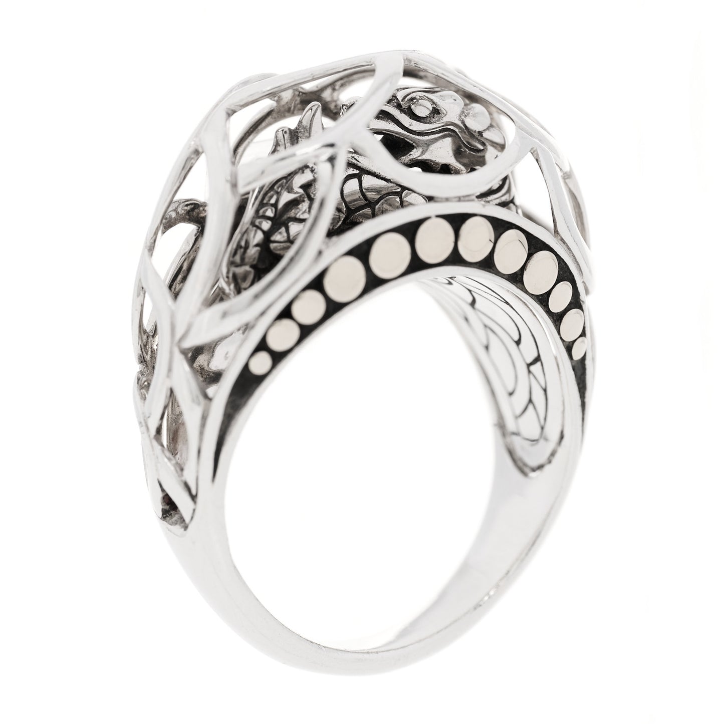 Sterling Silver 18K Yellow Gold Hidden Naga Dragon Dome Ring 55 7.25