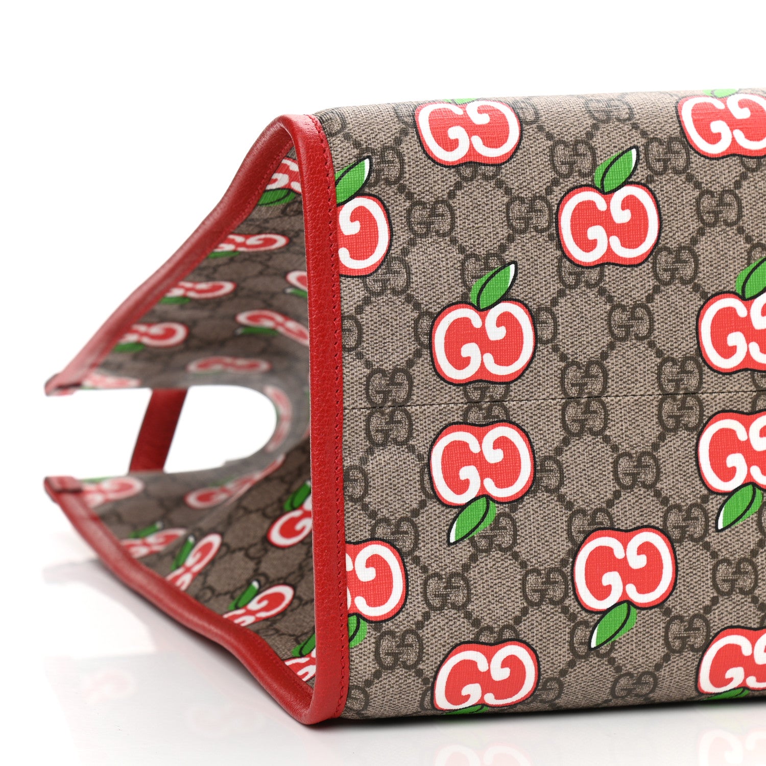 Gucci GG Supreme Monogram Apple Dollar Calfskin Large Retro Interlocking G Tote Bag Beige Ebony Multicolor Lobster Red 9 of 10