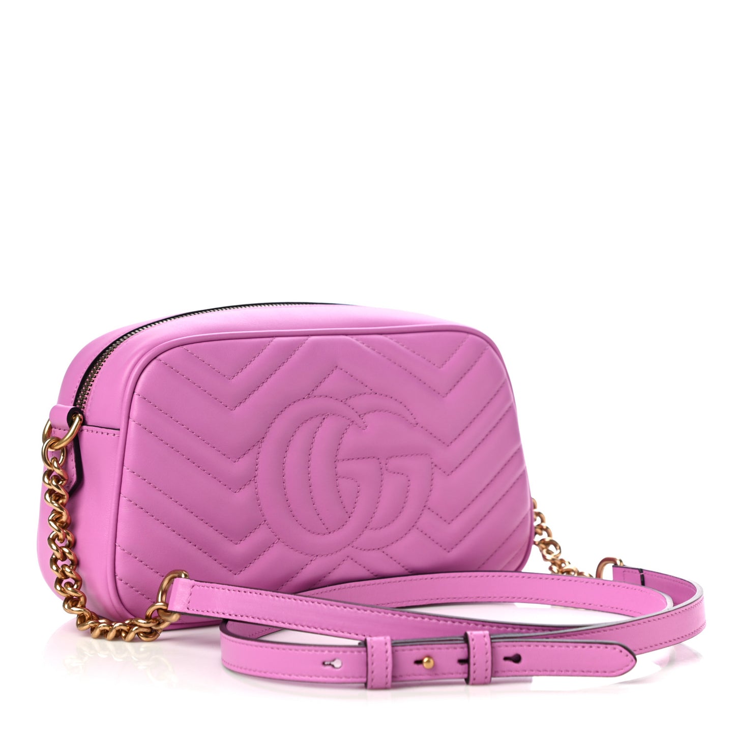 Calfskin Matelasse Small GG Marmont Chain Shoulder Bag Candy Mousse