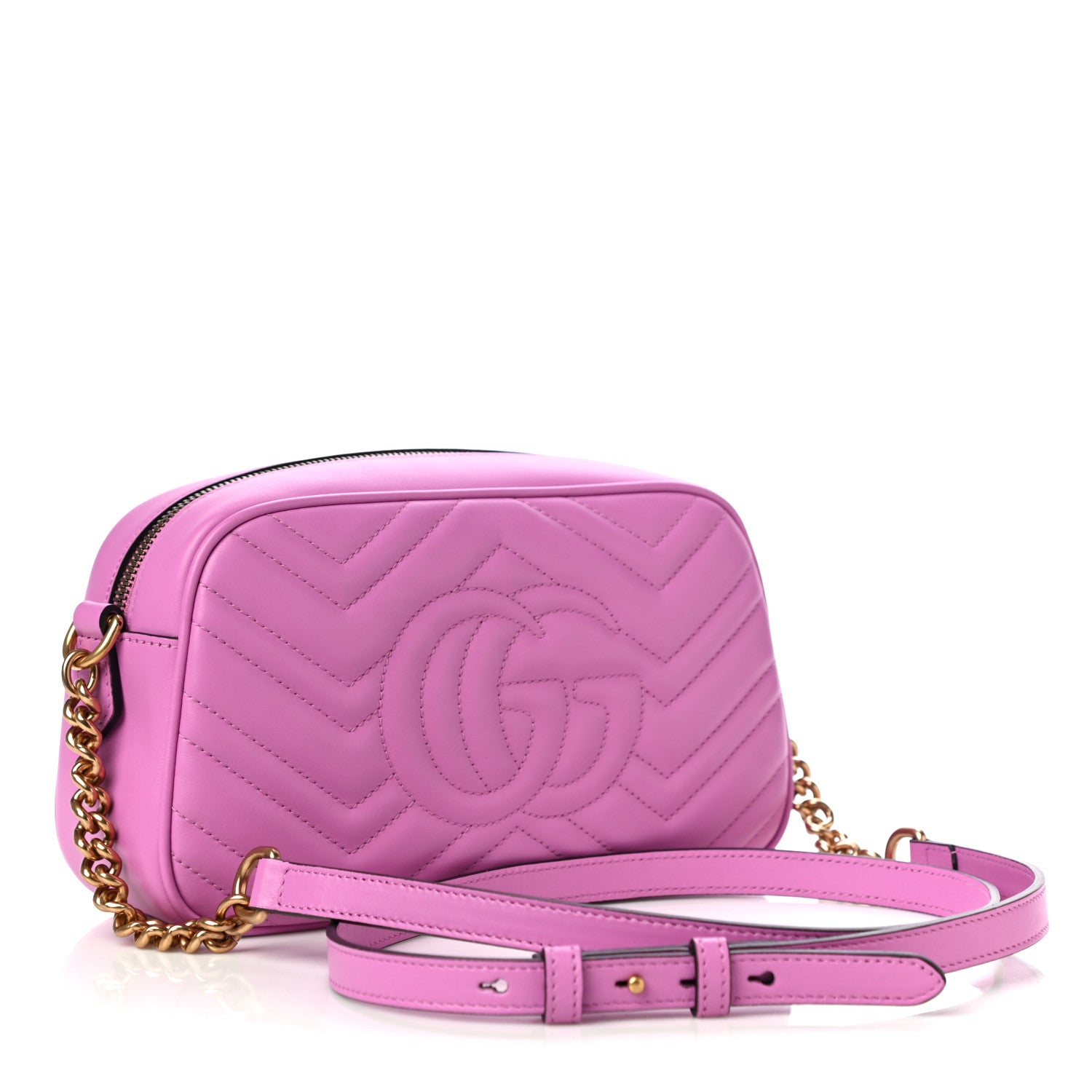 Gucci Calfskin Matelasse Small GG Marmont Chain Shoulder Bag Candy Mousse 3 of 11